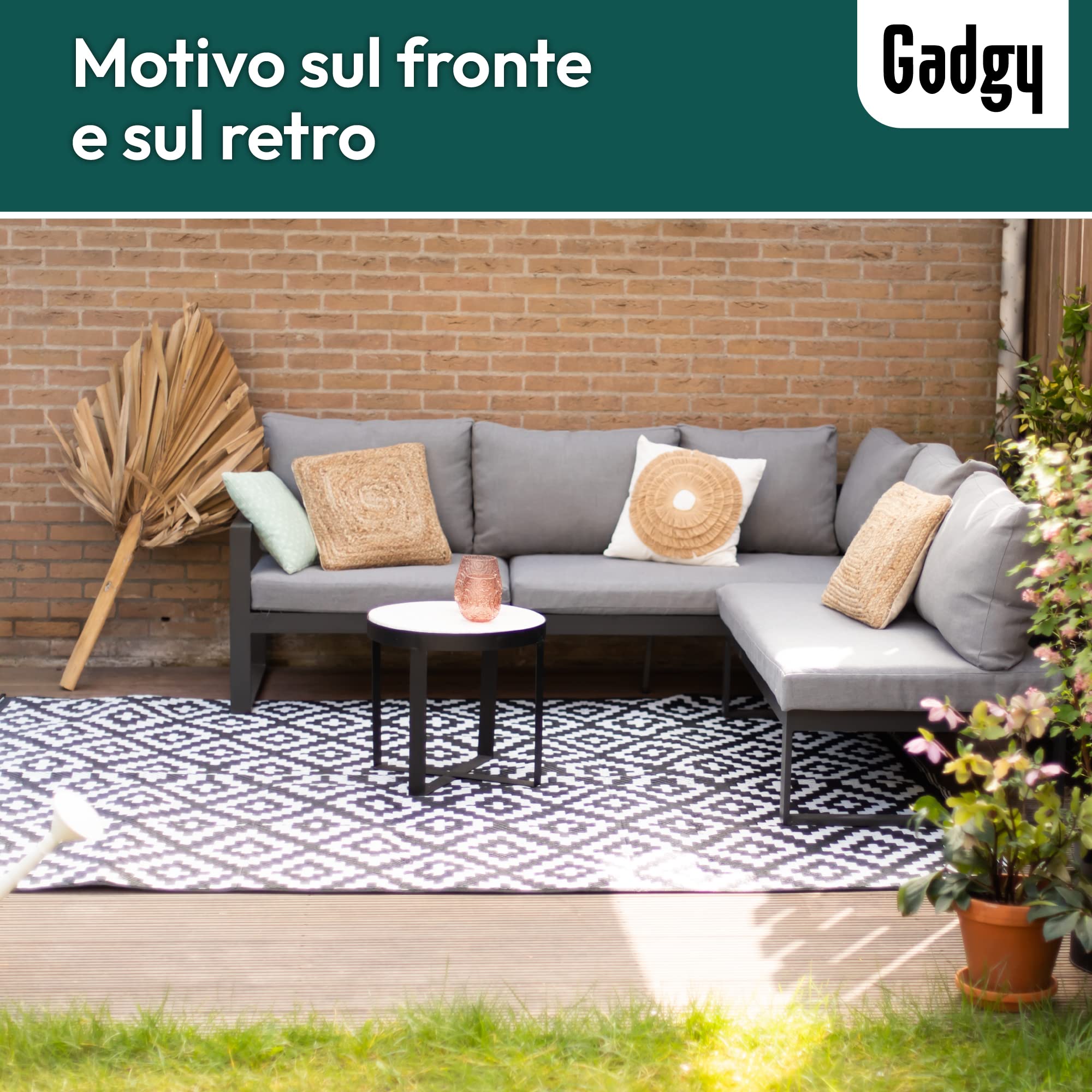 Gadgy Tappeto da Esterno Resistente alle Intemperie 200 x 300 cm - Elegante Tappeto Impermeabile e Resistente ai Raggi UV - Tappeto da Giardino Reversibile - Verde con Sacco Trasporto - Nero