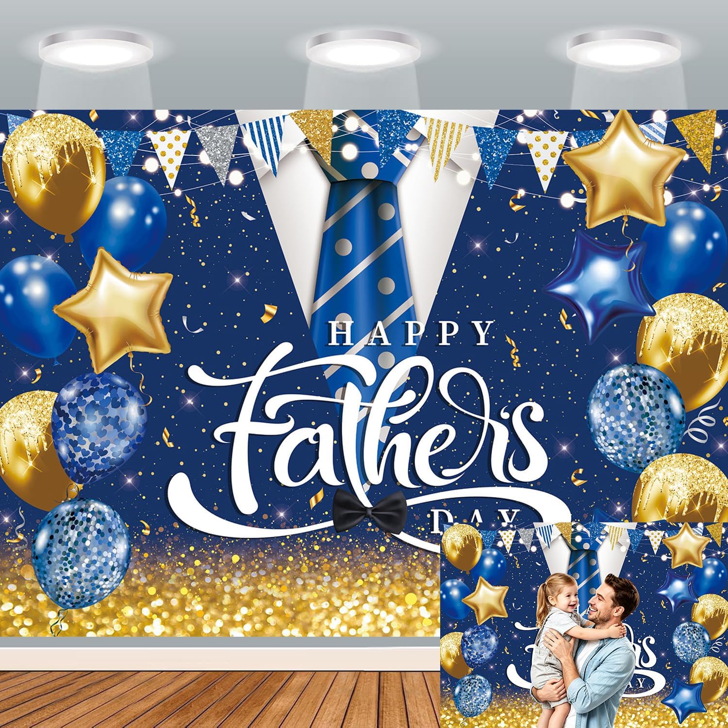 Fondo de cumpleaños día del padre azul oro 7x5ft