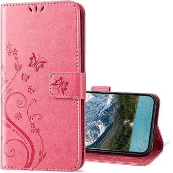 Mobile Phone Case for Huawei Y6 2019 Case PU Leather Embossing Flip Case with Card Slot Flip Case Protective Cover for Huawei Y6 2019 Pink