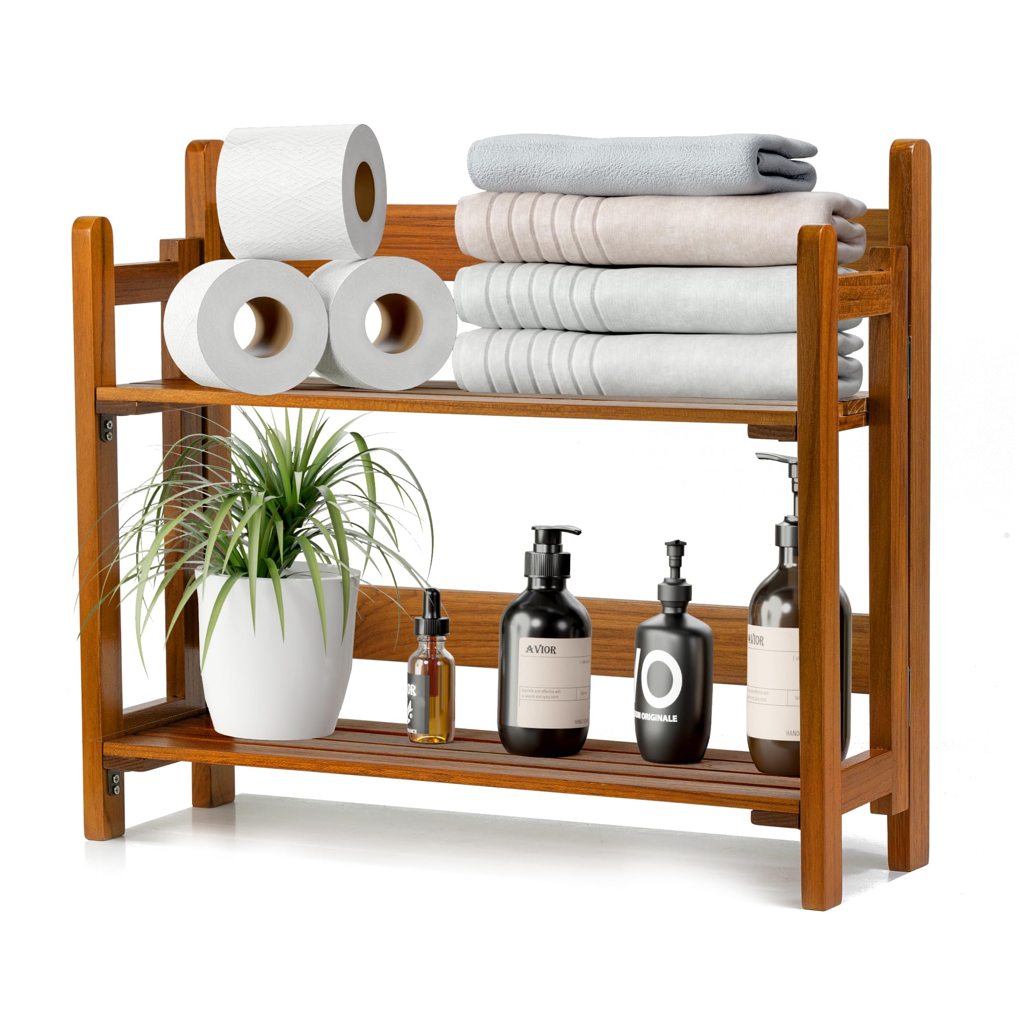 VaeFae Teak Wood Bathroom Shelf,Foldable Wall Mounted Shelf, Shelves Set of 2 for Bathroom,Living Room,Kitchen,Office
