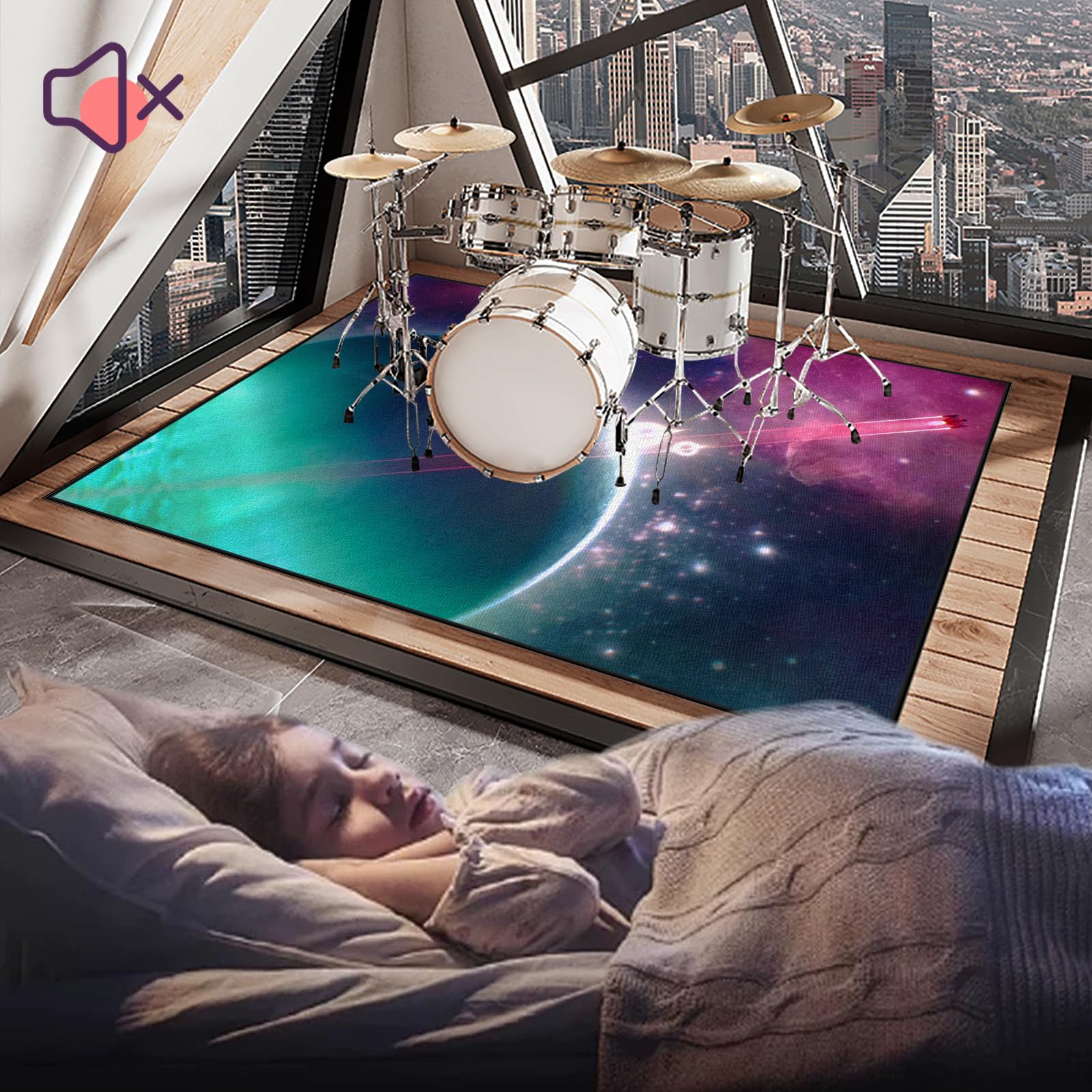 210 x 180 cm Tappeto per Batteria, Professionale Tappetino Drum Insonorizzato Antiscivolo, Tappeto per Batteria e Strumenti a Percussione Elettronici Kit per Grancassa, Rullante e Altri Strumenti