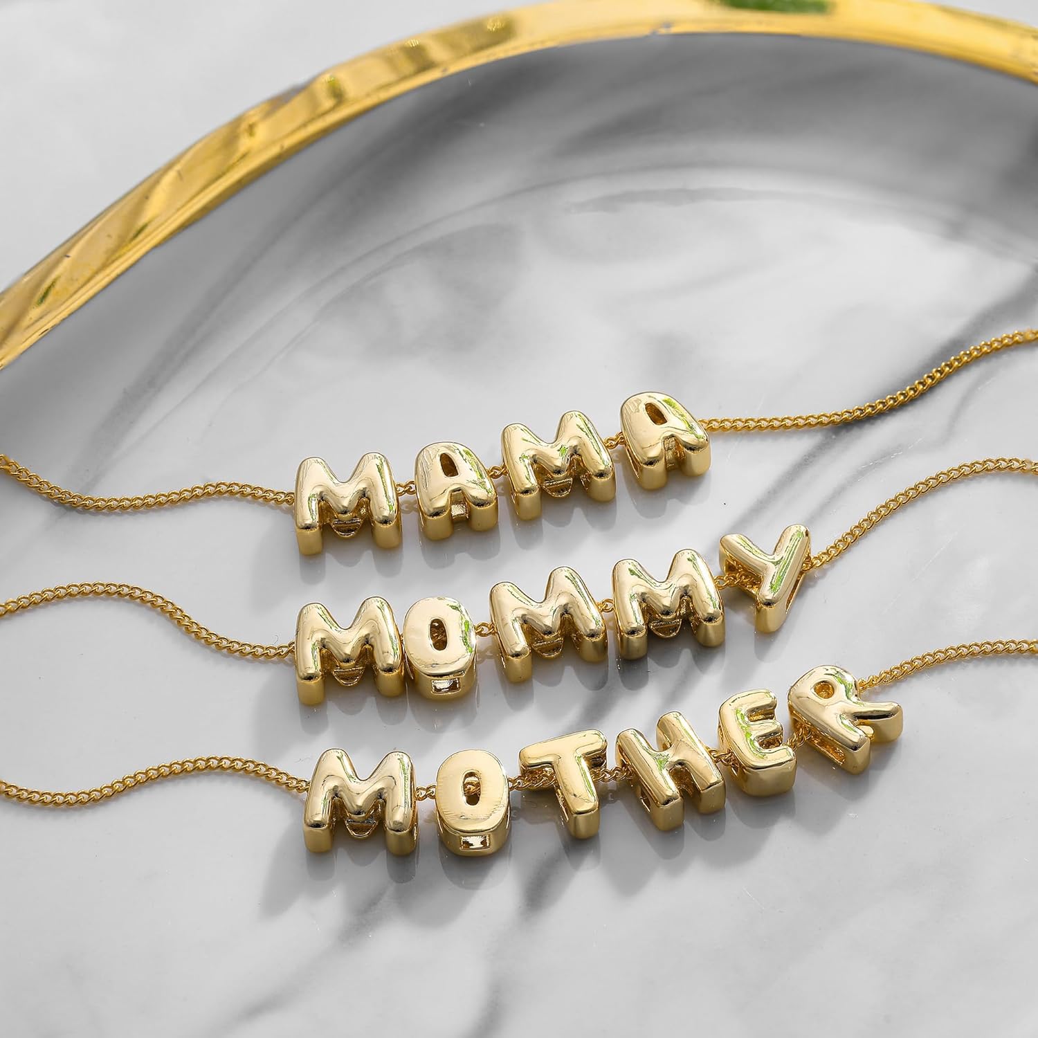 Mama Necklace New Plated Gold Bubble 3D Letter Necklaces for Mommy Woman,Mother’s Day Gift Jewelry Alphabets Pendant Mom Necklace - Image 3