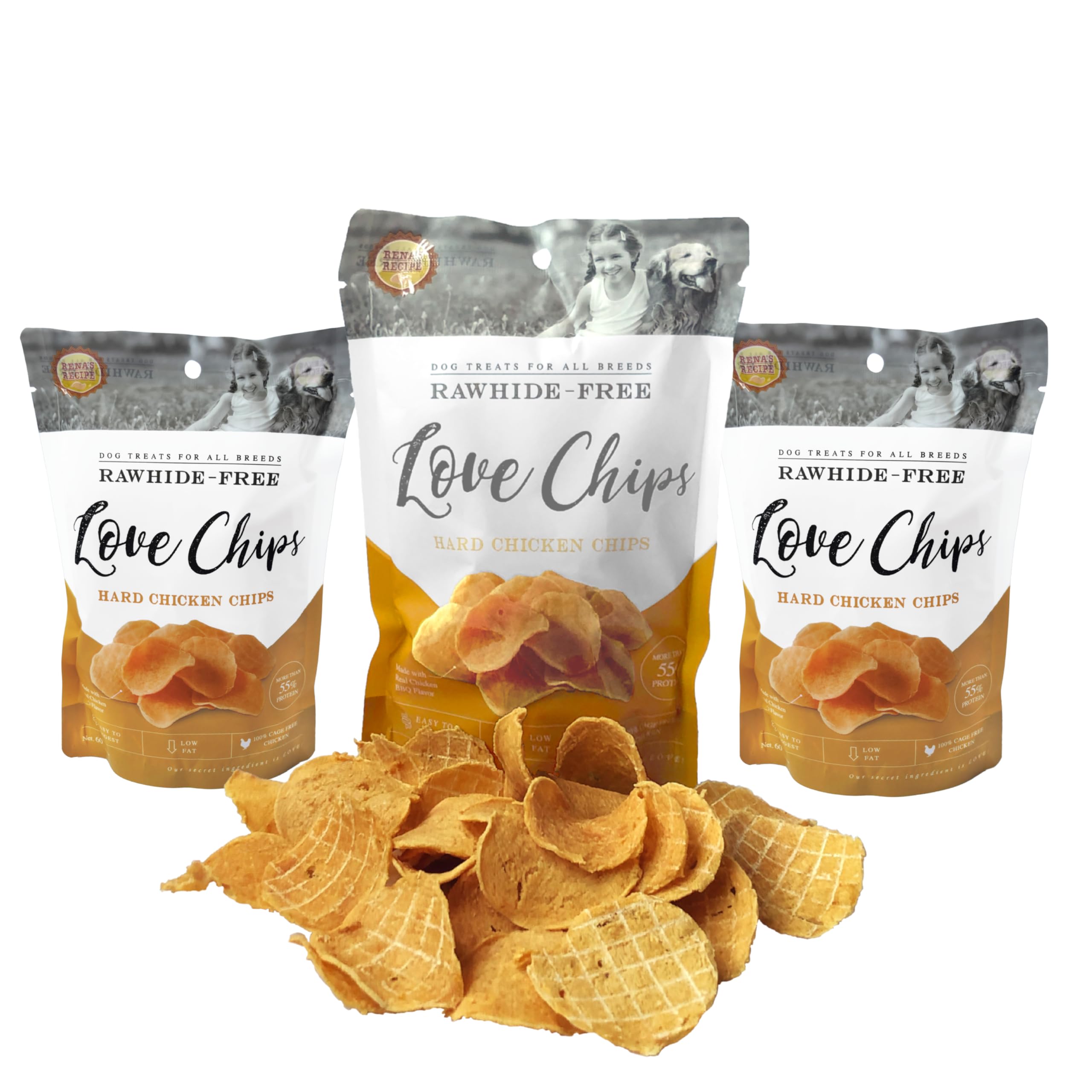 Rena's Recipe Love Chips Dog Treats (2.1 oz) BBQ Flavor Crunchy Chicken Chips