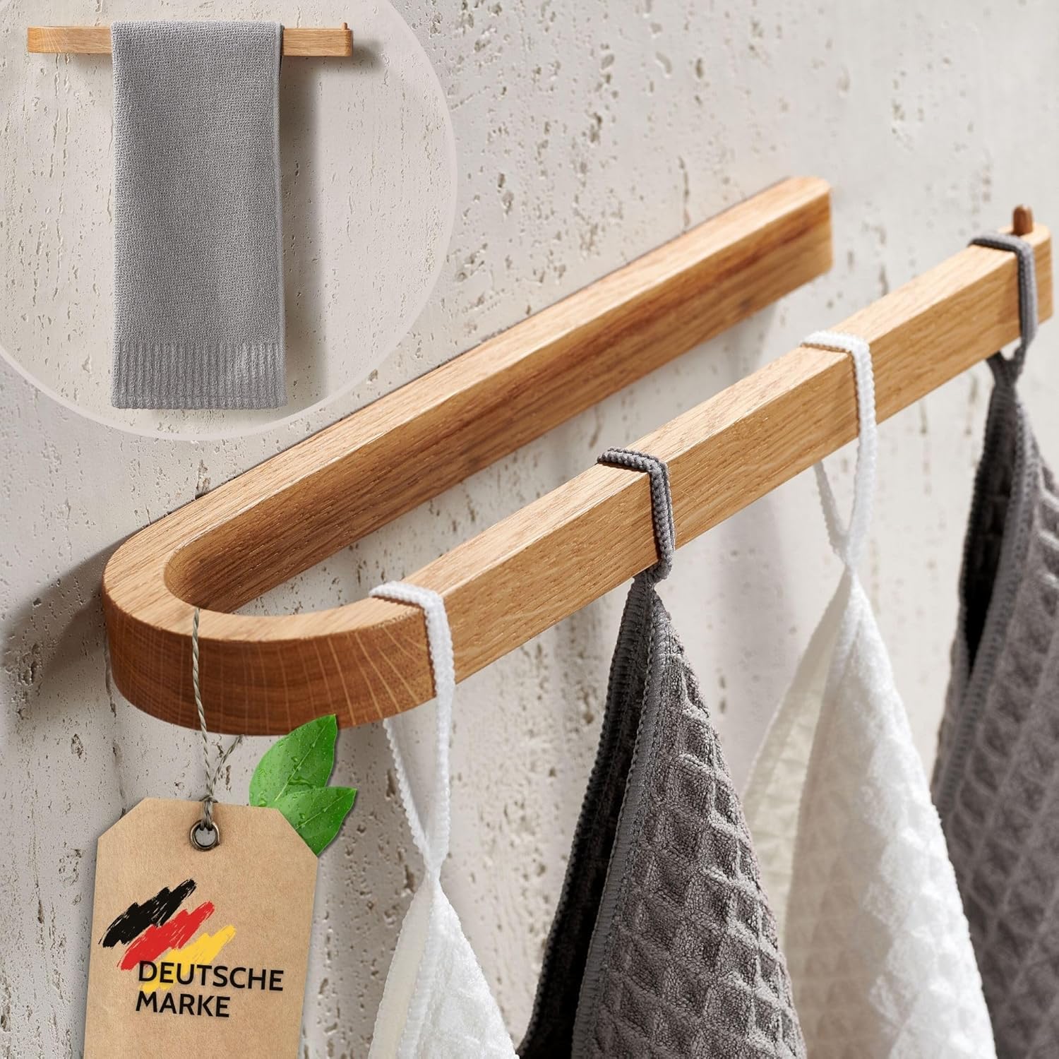 DEKAZIA® Towel Rail Wooden Wall Towel Rail No Drilling Wood Towel
