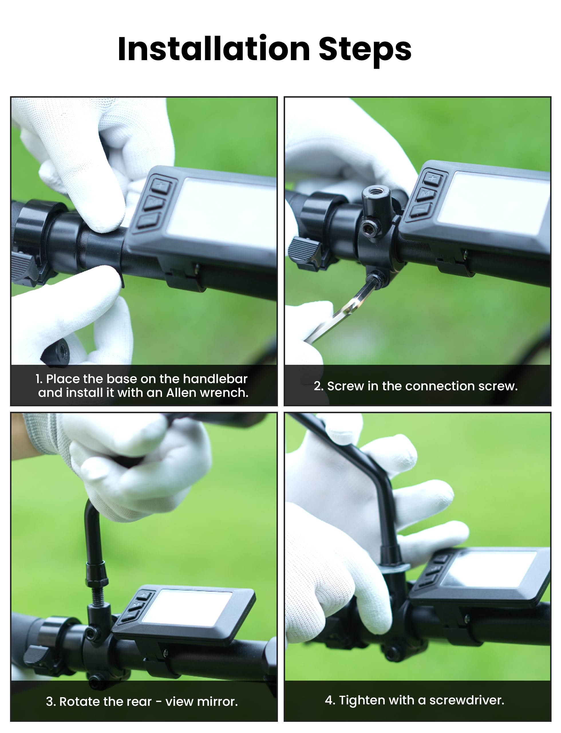 Bike Mirror Handlebar Mount Adjustable 1 Pair, Electric Bike Mirrors for Handlebars Long Stem, Bike Mirrors for Ebike, Ebike Mirrors with HD Lens, Electric Scooter Mirrors for Bicycle, Ebike Accessory