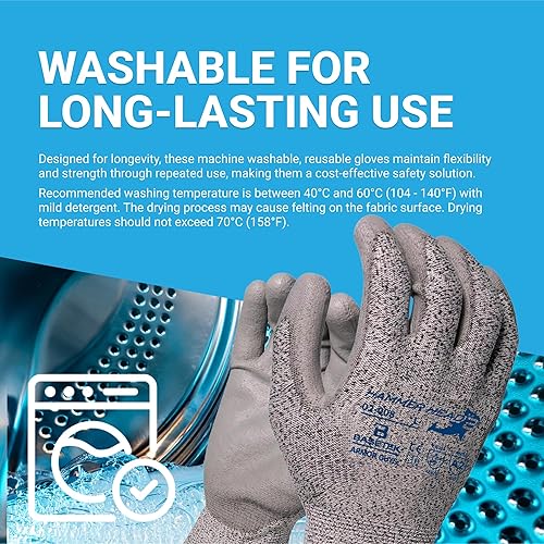 Miniatura 7 de Armor Guys Hammer Head 2 Basetek - Guantes de trabajo resistentes  ANSI A2 resistentes a los cortes, revestimiento de poliuretano para un agarre