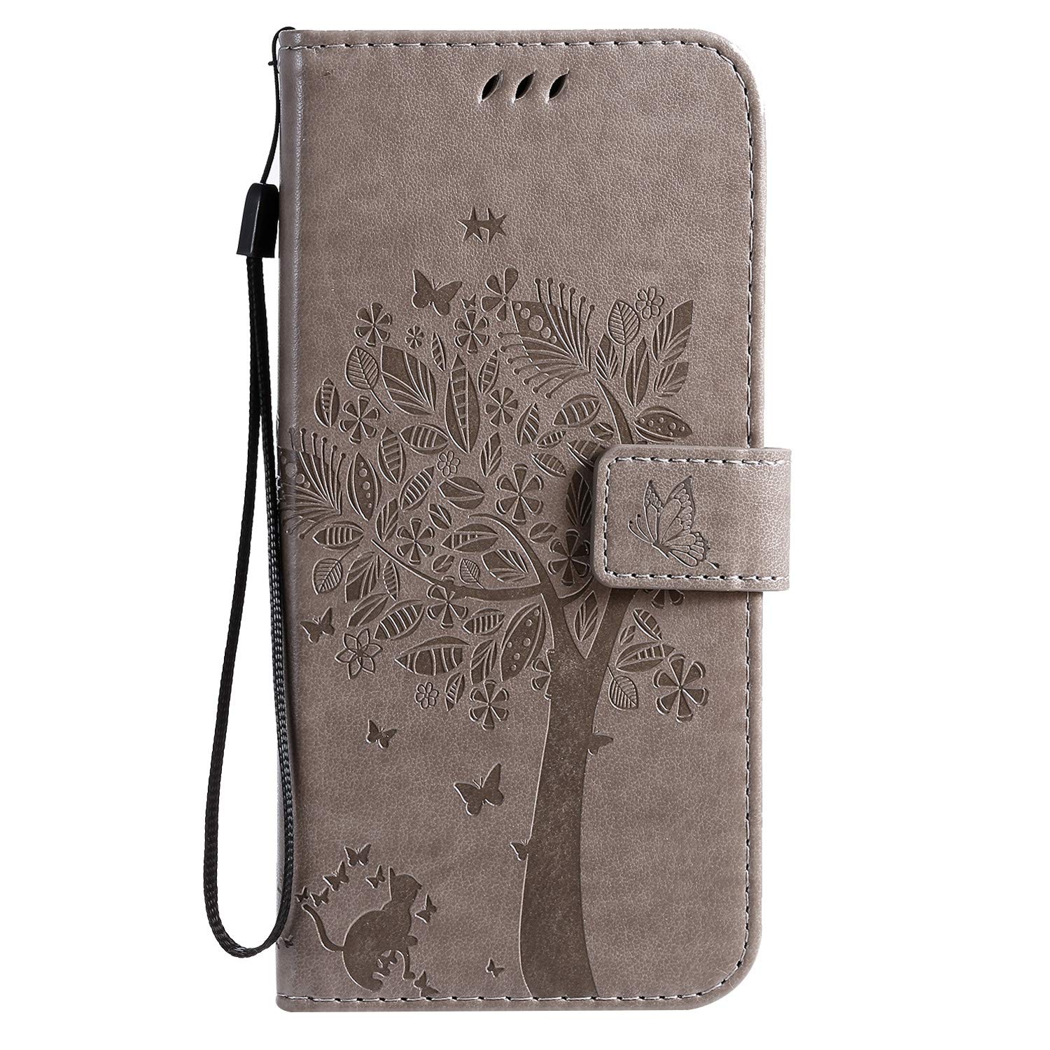 Conber Cover per Samsung Galaxy A71, Custodia in Pelle PU con Interno TPU Antiurto, Serie Gatto e Albero Flip Case Cover Custodia Portafoglio per Samsung Galaxy A71 - Grigio - Vista 2