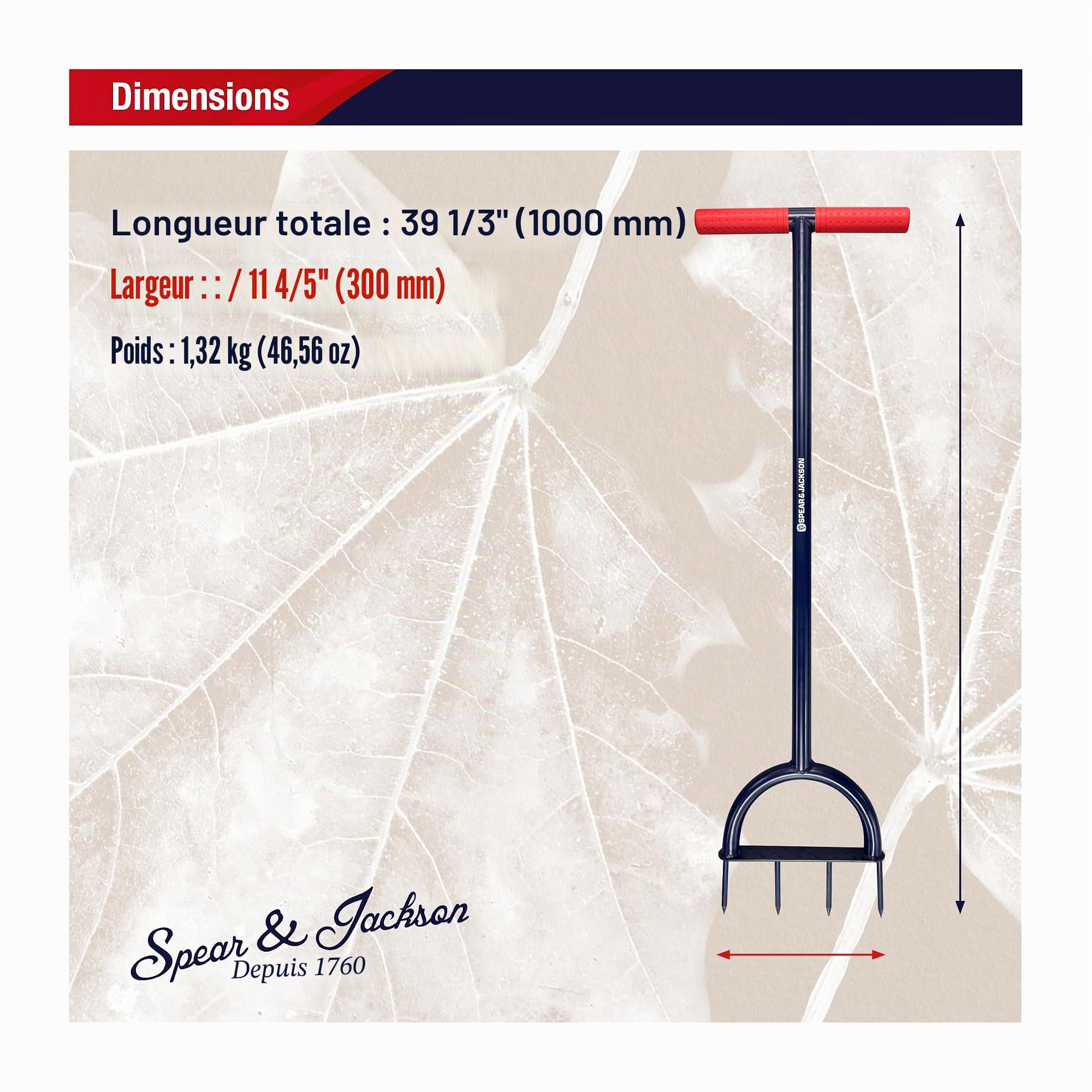 Spear & Jackson 4852LSA Aérateur de pelouse à Pointes en Acier Carbone, Construction Tout métal, poignée en T Large avec Grips antidérapants et Repose-Pied intégré