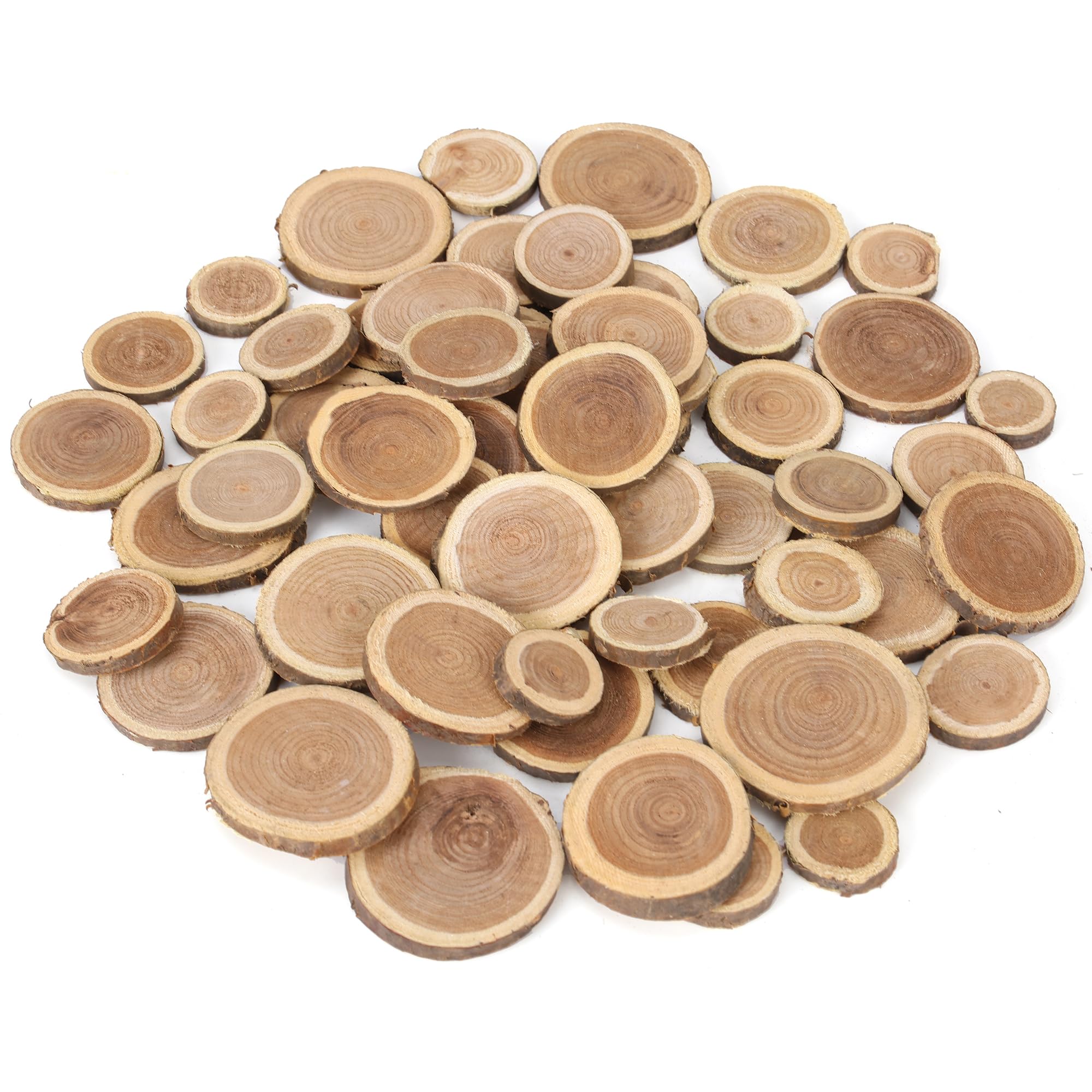 BYHER Natural Wood Slices for Crafts, 1.2"-2.5" Mini Assorted Unfinished Wood Tree Bark Round Log Discs for Arts & Crafts Christmas Ornaments Wedding Centerpieces (Assorted Size - 8OZ)