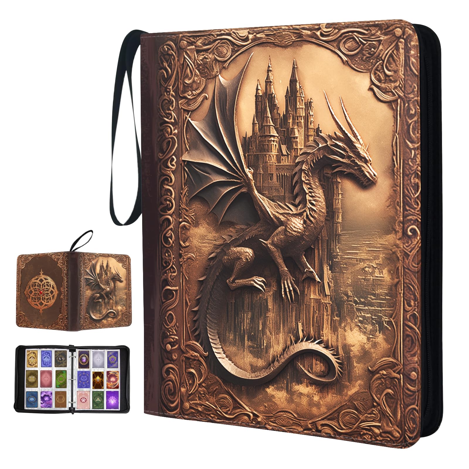 Retro Dragon Trading Card Storage Album for Dragon Lover, Collectible Trading Card Binder with 50 Durable 9-Pocket Pages, Gift for Card Collector on Birthday Christmas