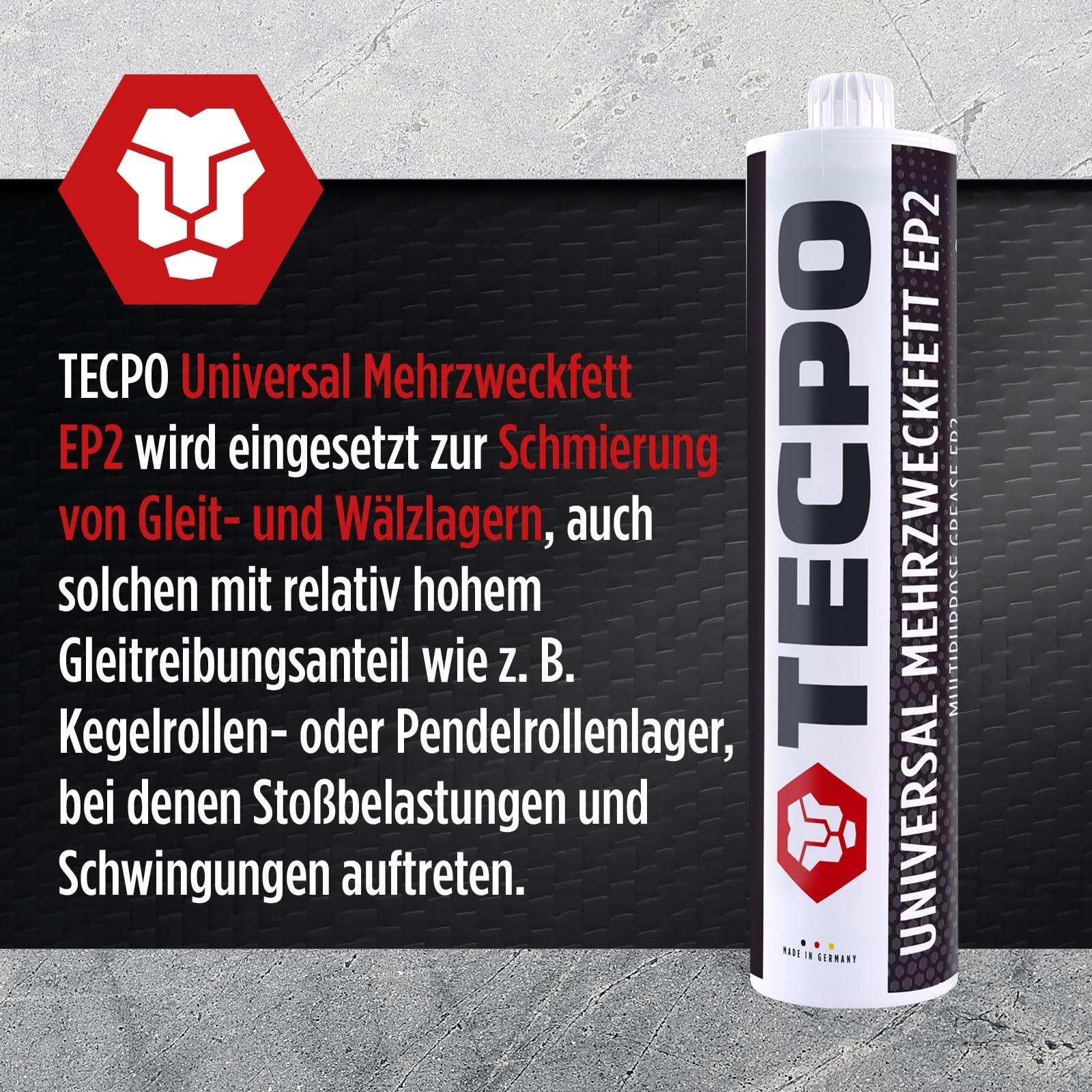 TECPO Grasa universal multiusos EP2, 24 unidades, 500 g, grasa de litio, uso universal, de larga duración, resistente a la temperatura, resistente al agua