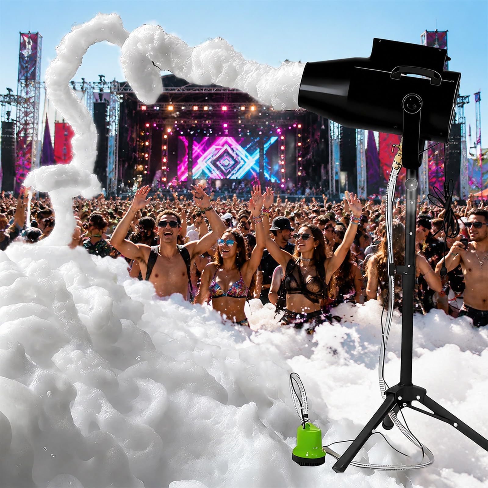 SHUMIAO Foam Machine 1000W, Jet Foam Maker for Parties with Adjustable Tripod and Water Pump, 20-33ft Throw Distance, Great Special Effect for Summer Pool Parties, Backyards, Stage Shows
