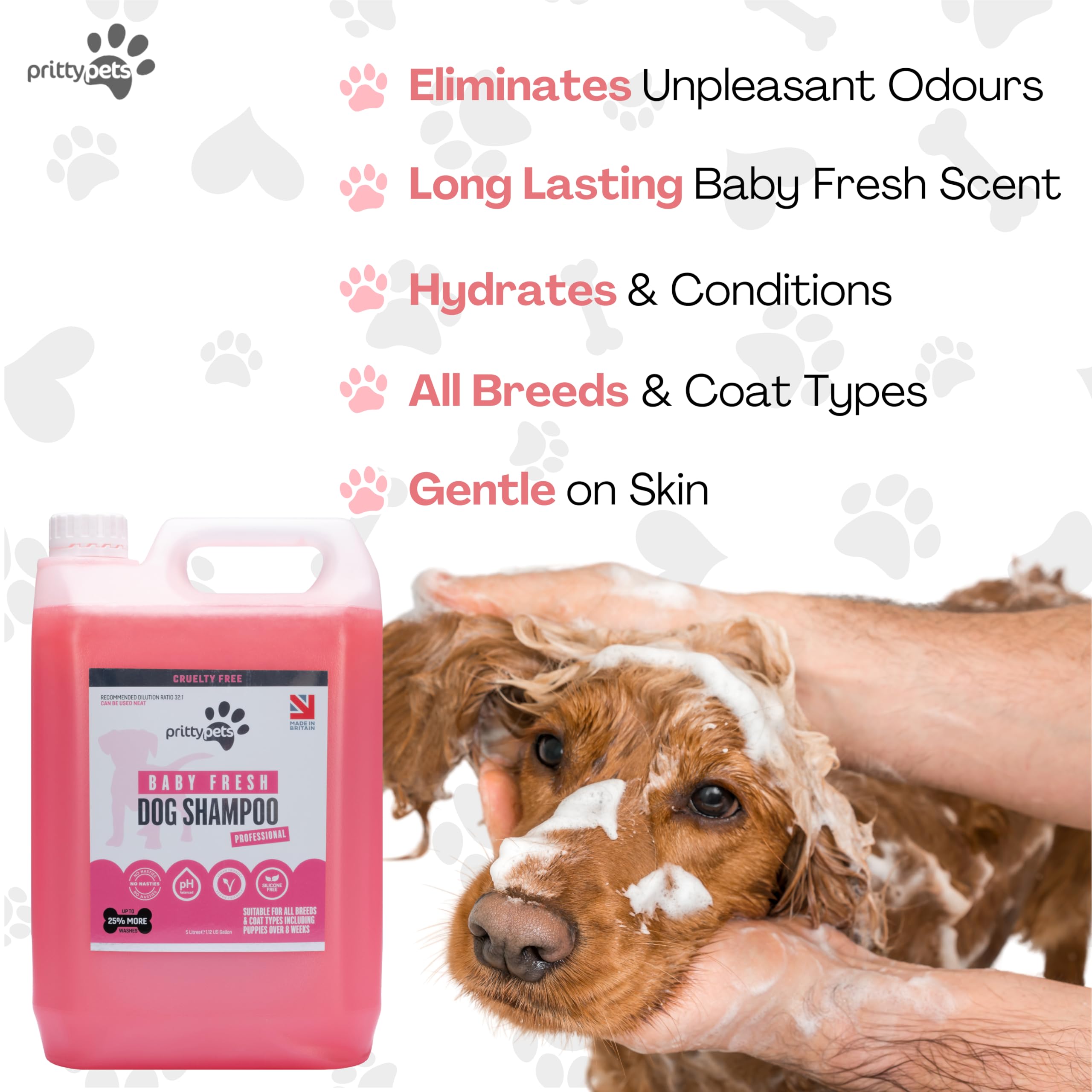 Babypuder-Shampoo für Hunde, 5 l, babyfrisches Hundeshampoo für stinkende Hunde, professionell, pH-ausgewogen, vegan und Welpenfreundlich, hergestellt in Großbritannien (5 Liter)