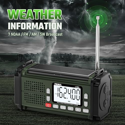 Miniatura 3 de PRUNUS J-924 10000mAh37000mWh Radio de manivela, pilas AAA, radio de emergencia solar, radio meteorológica NOAA AMFMSW, carga USB, antorcha y luz de
