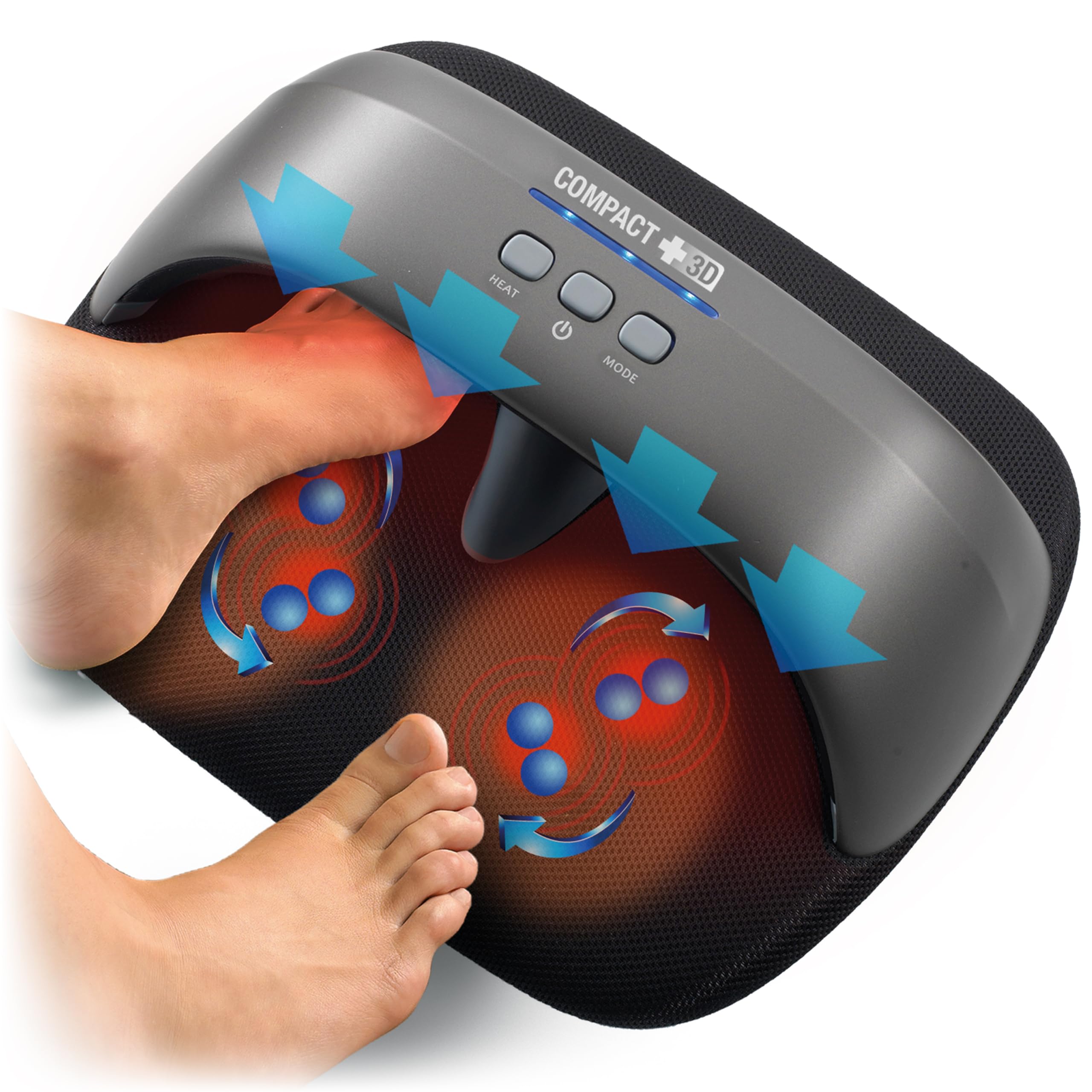 MASAJEADOR DE PIES INTEGRAL COMPACT 3D: masaje tridimensional envolvente 360° con calor. Con 4 Terapias profesionales: Presoterapia, Shiatsu, Reflexología y Termoterapia