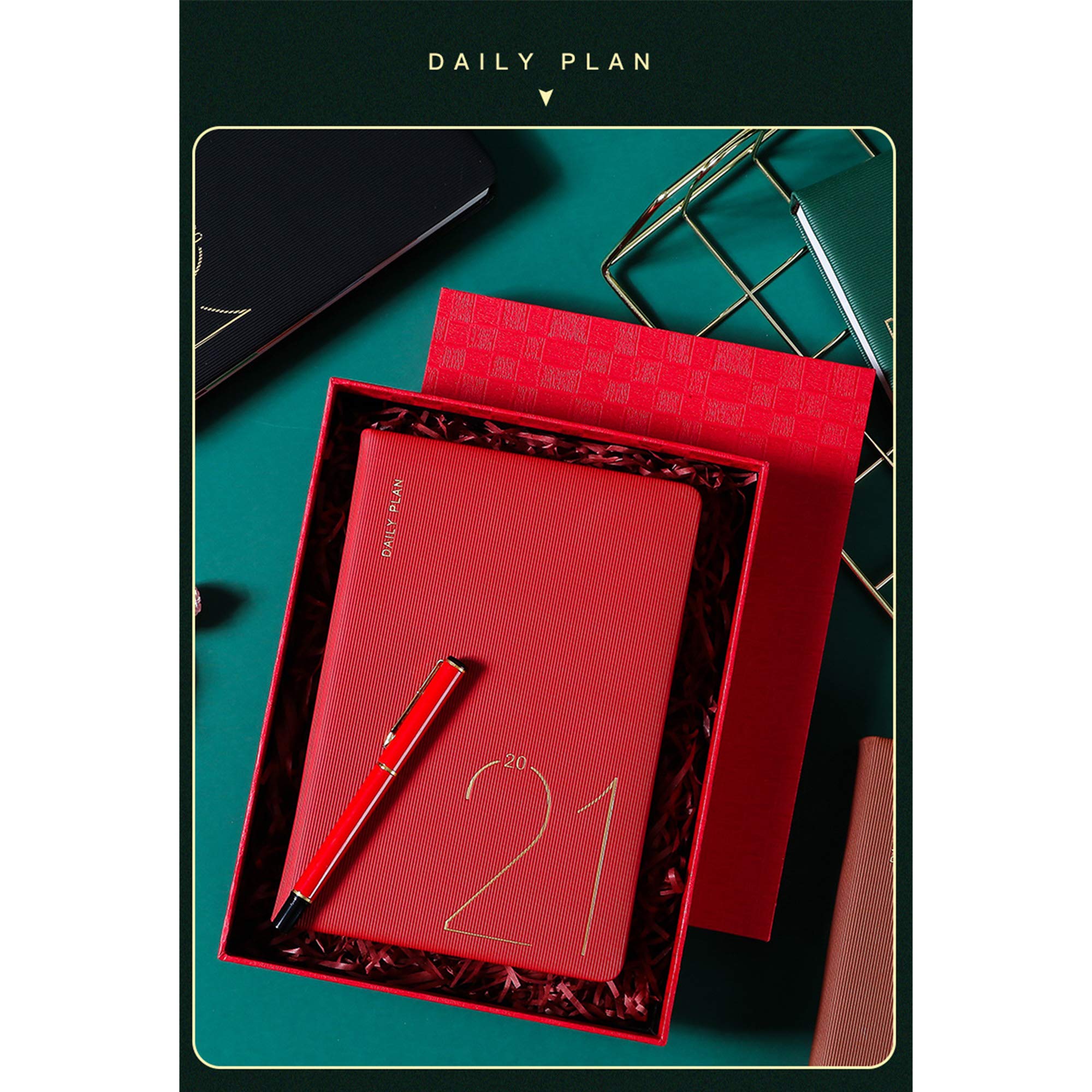 2021 365 Tage Tagebuch - 2er Pack (Rot & Grün) Notebook, A5, Chinesisches Schriftzeichen