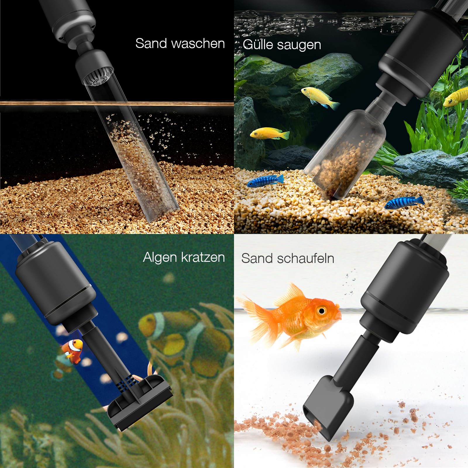 Bedee Kit Pulizia Elettrico Acquario 6 In 1: Aspira Ghiaia, Cambia Acqua, Rimuove Alghe E Sporco, 18W DC 12V - Pratico E Silenzioso