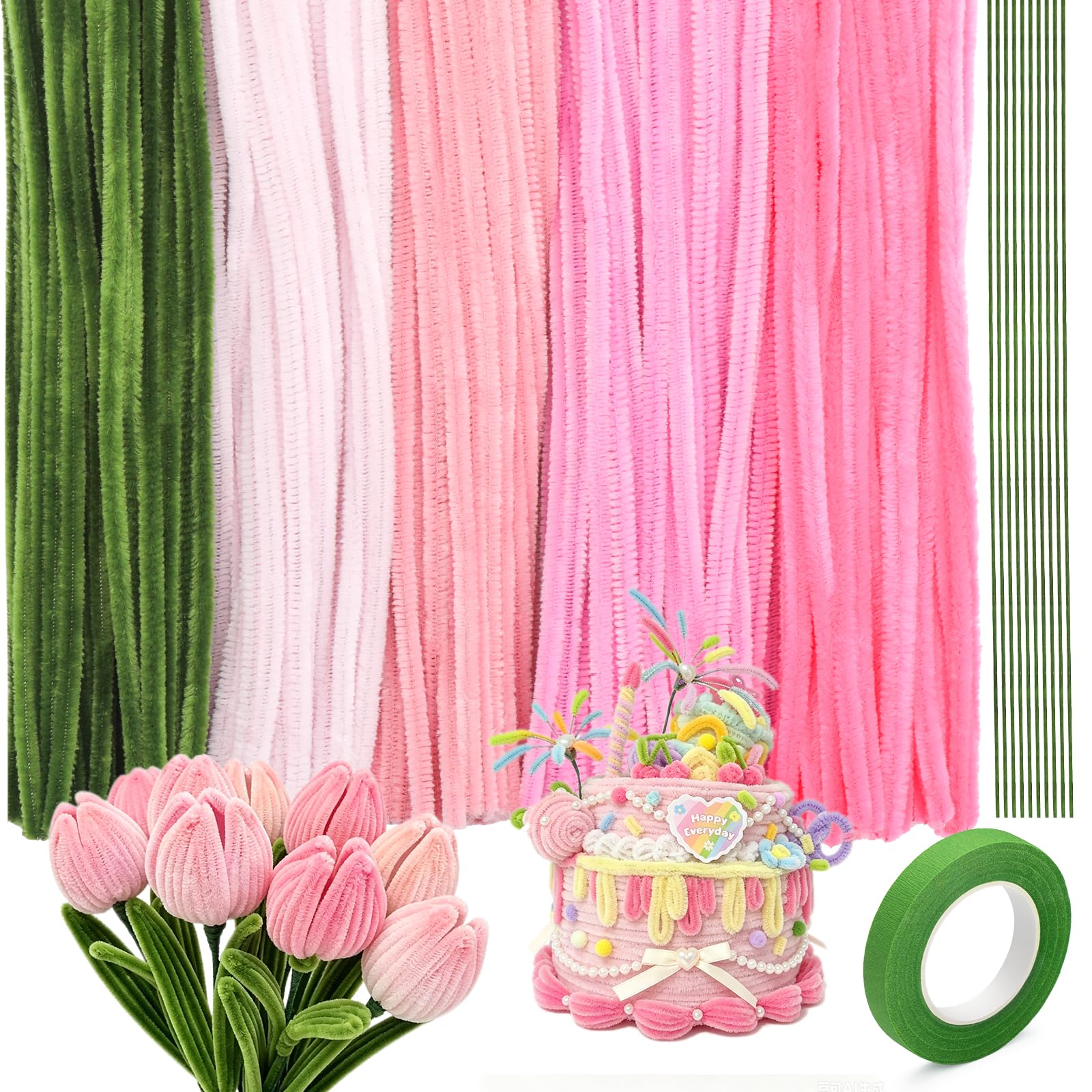 Pipe Cleaners for Craft, 300PCS Coloured Chenille Stems- Different Pink