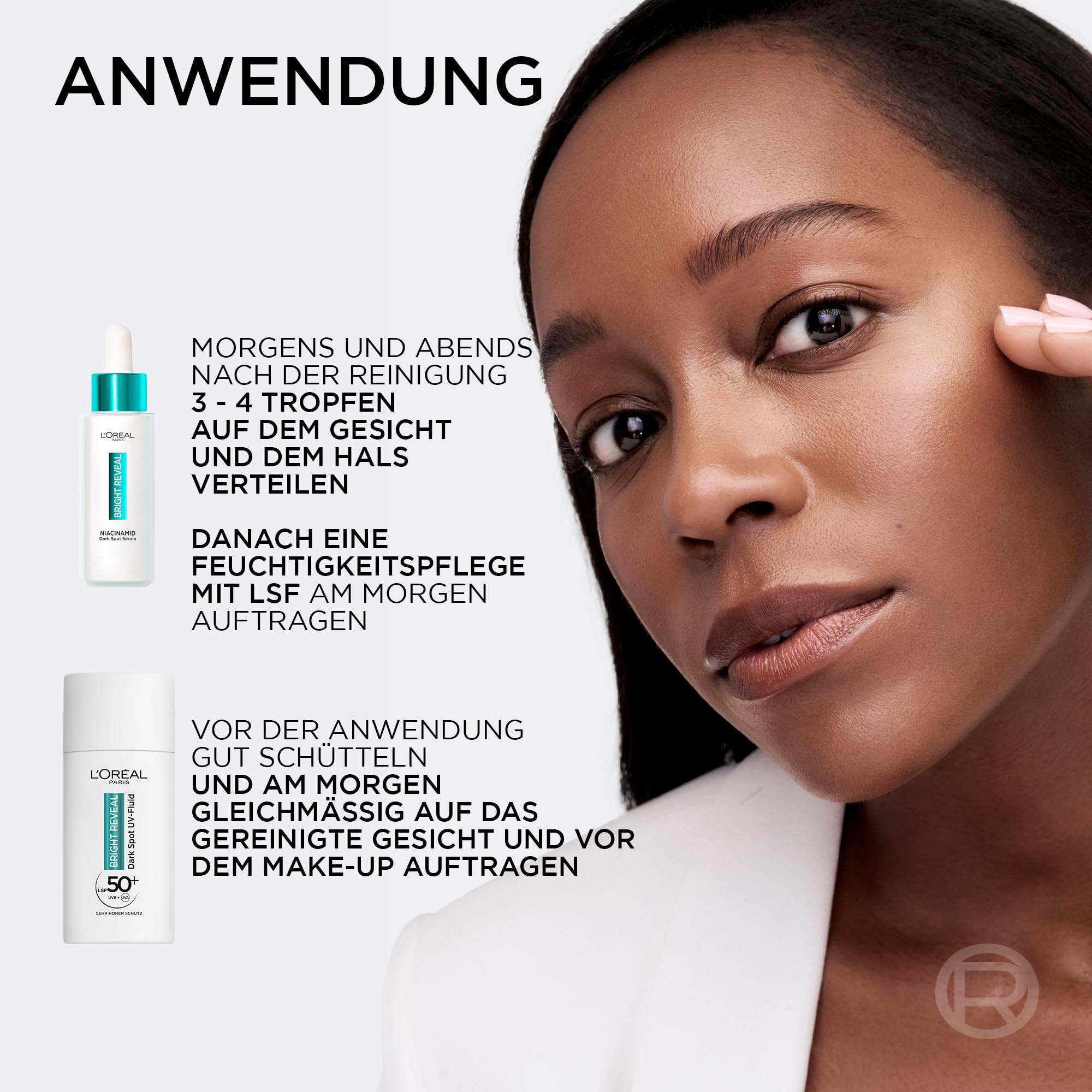 L'Oréal Paris Anti- Pigmentflecken Set: Bright Reveal Niacinamid Serum & UV Fluid LSF50, für strahlende & ebenmäßige Haut