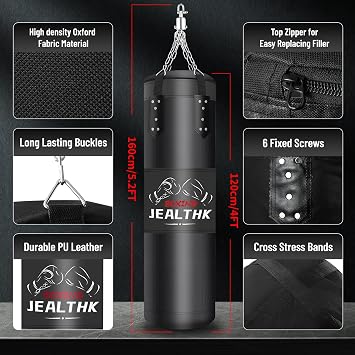 4FT High-Density Oxford Fabric Unfilled Punching Bag for Adults/Kids. Boxing Training Equipment with 12OZ Gloves for Boxing MMA Kickboxing Karate Muay Thai Home Gym Training