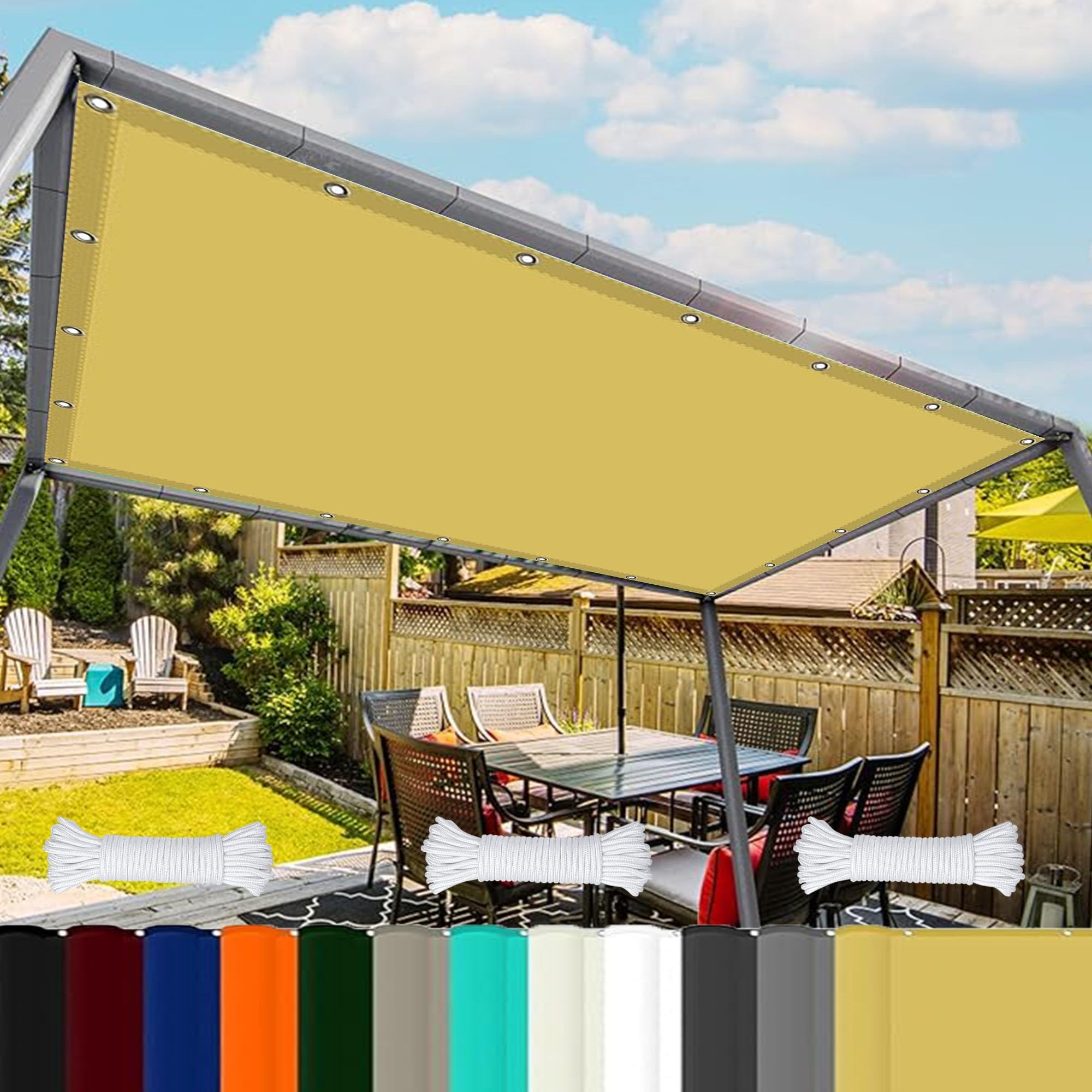 GJZQDKX Waterproof 0.8x8m Pergola Canopy Tarp UV & Wind Resistant Polyester Shade Cloth Ideal for Pool Parties Outdoor Spaces Yellow Sand Color