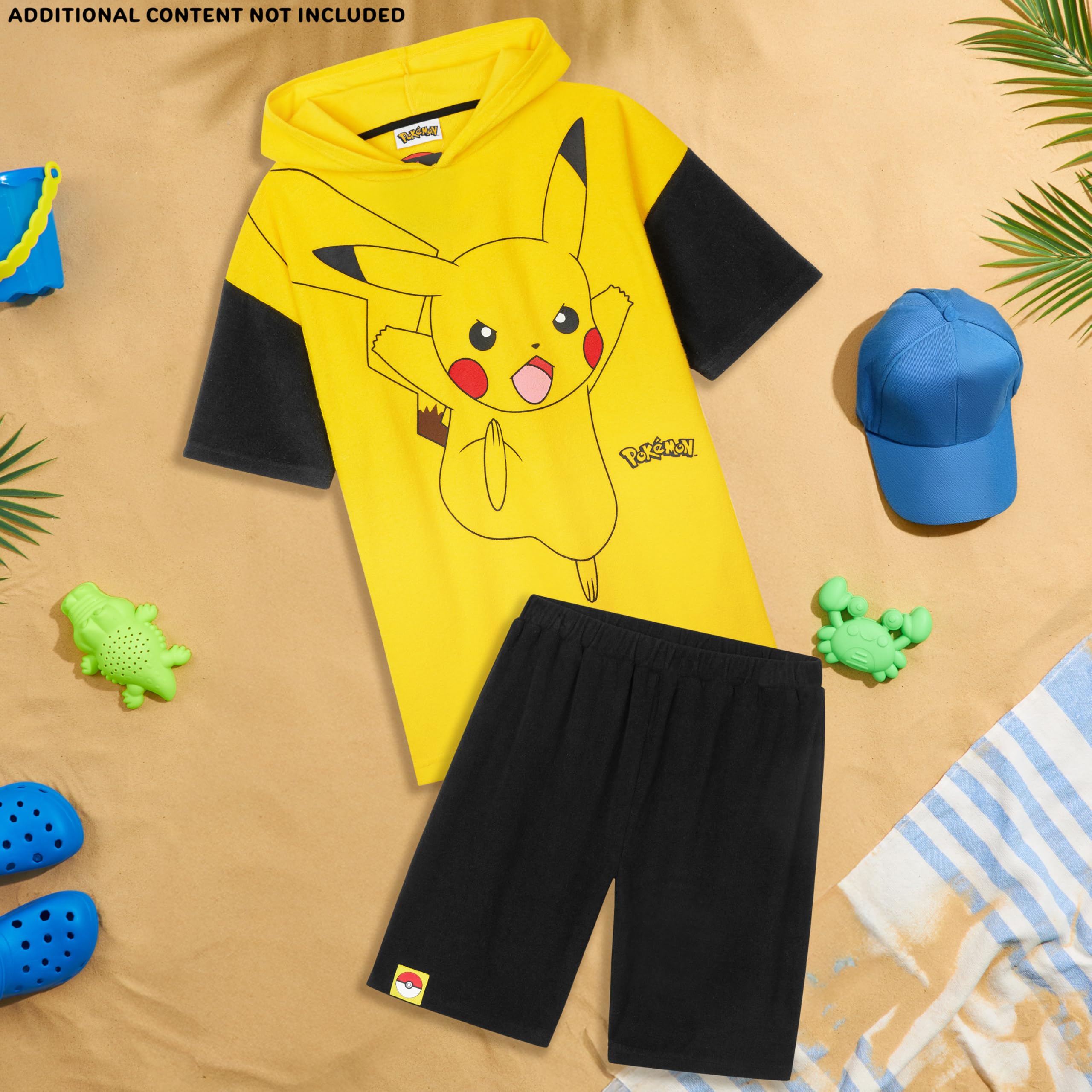 Pokémon T-shirt Été Capuche et Short Ensembles Garçon Ado 2 Pièces Éponge Absorbant Pikachu Tenue Piscine Plage Anime Cadeau Garçon