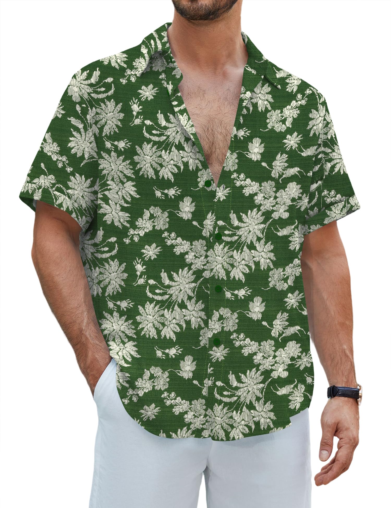 EFFAN Herren Hawaii Hemd Kurzarm Knopfleiste Tropisches Blumenmuster Reguläre Passform Leicht Sommer Strand Urlaub Hemd
