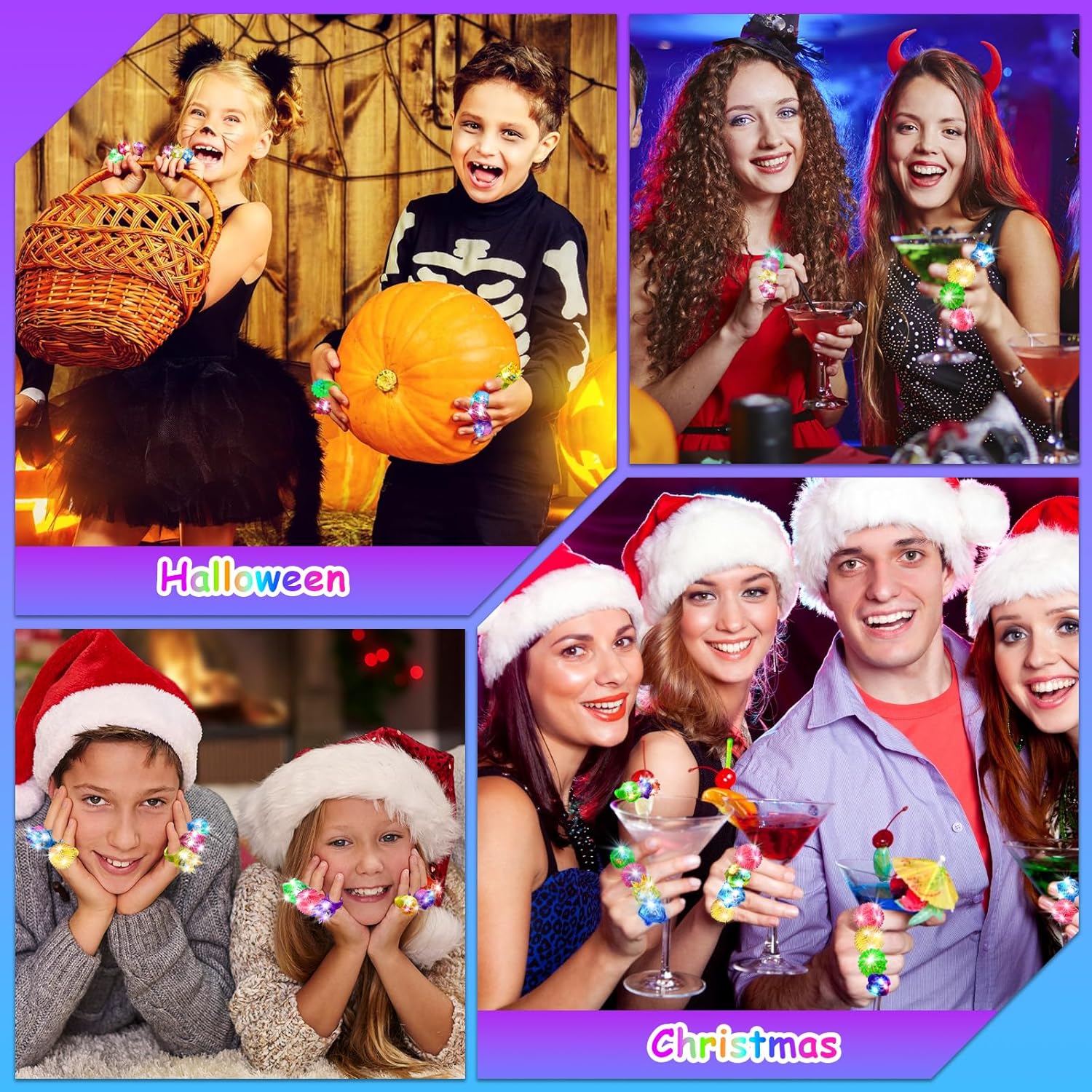 Party Favors 100 Pcs Light Up Rings, Glow In The Dark Party Supplies, 6 Style Flashing Glow In The Dark Rings for Adults & Kids, LED Ring for Birthday, Concert, Raves, Halloween, Christmas - Image 4