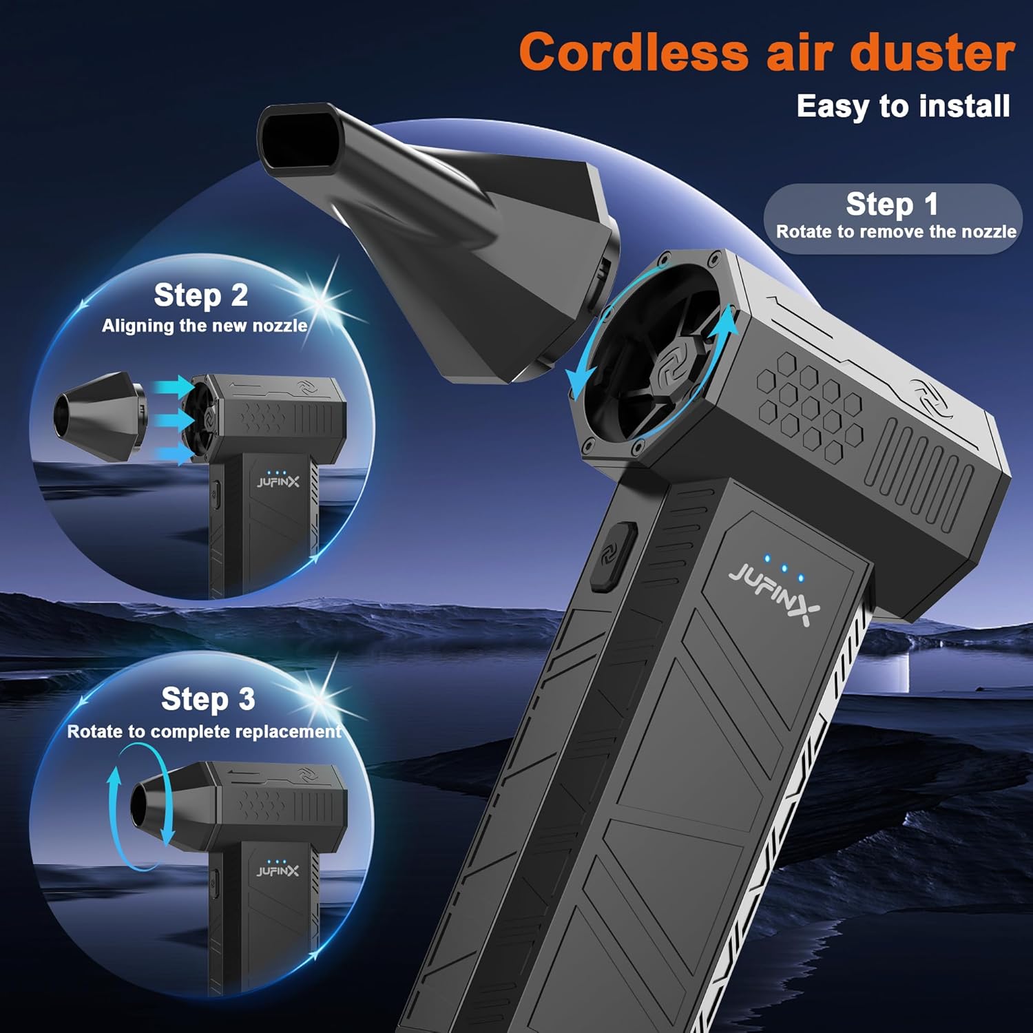 X3 Compressed Air Duster - Electric Air Duster with Brushless Motor,3 Gear Adjustable - mini Snow Blower- Rechargeable Air Duster for PC, Keyboard, Car,Outdoors,Home,Snow and Leaves Clearing - Image 5