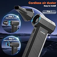 Vista 5 de Plumero de aire comprimido Plumero de aire eléctrico con motor sin escobillas Ventilador de aire inalámbrico ajustable de 3 engranajes Plumero