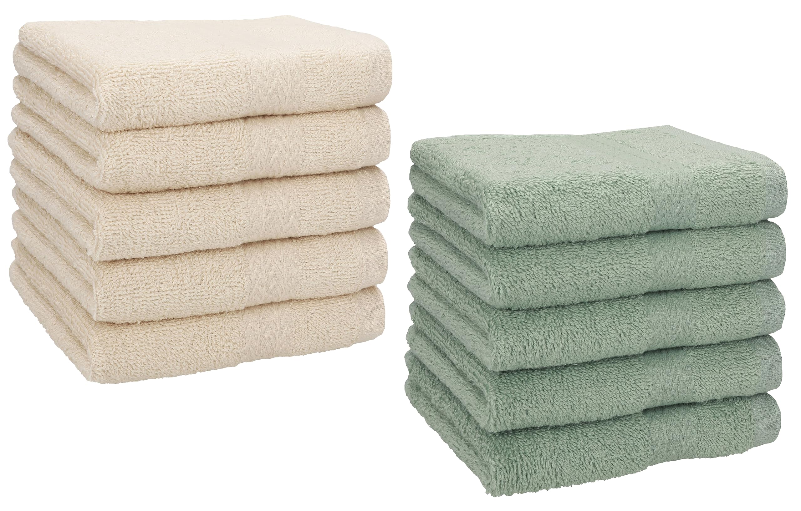 Betz 10 Stück Seiftücher Seiftuch Seiflappen Set Premium 100% Baumwolle Größe 30 x 30 cm Farbe Sand - heugrün