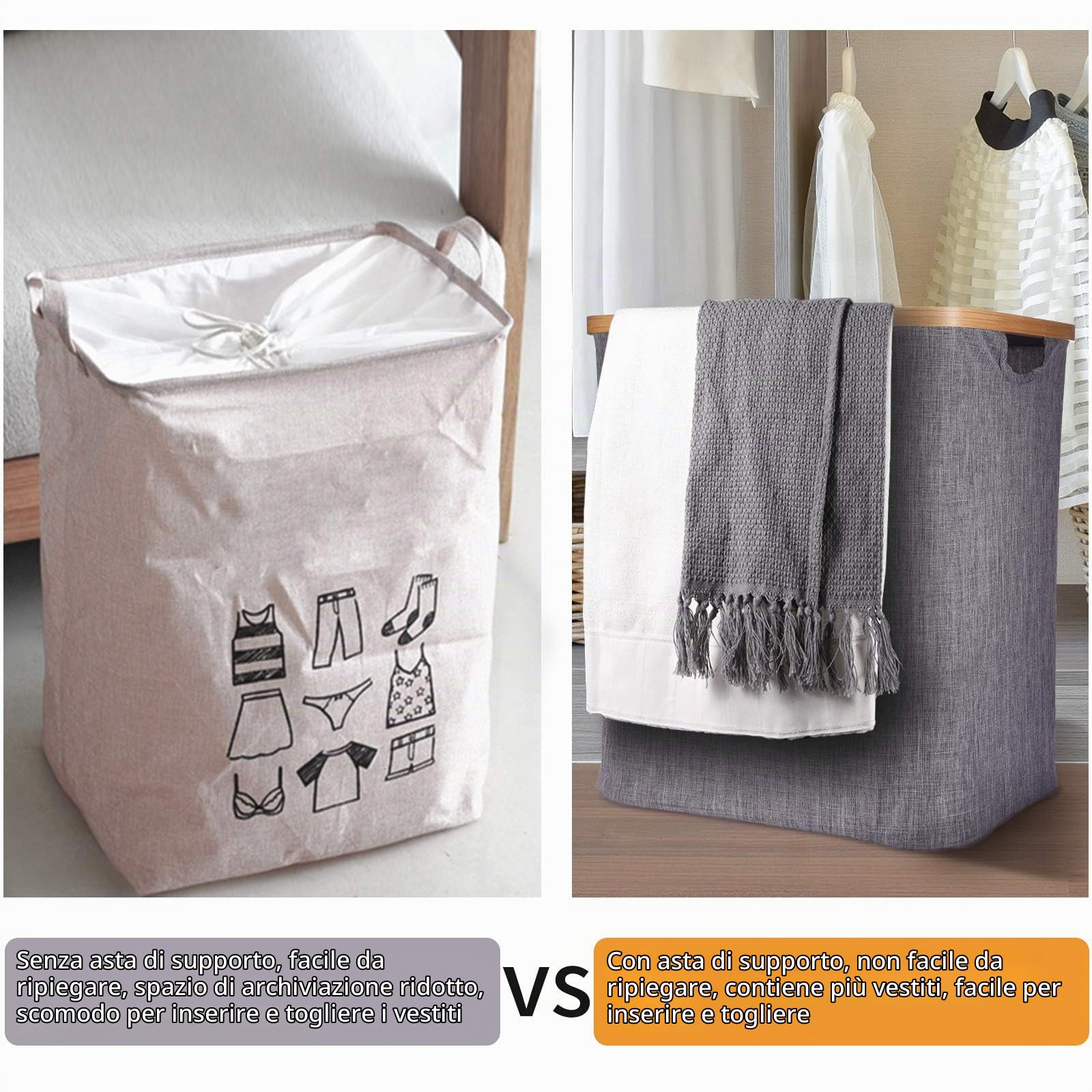 Cesto Portabiancheria Cesto per Biancheria con Coperchio Cesto Portabiancheria Sporca Pieghevole per Bagno o Lavanderia, Vestiti Giocattoli Organizzazione di Vestiti, 60L Grigio 2