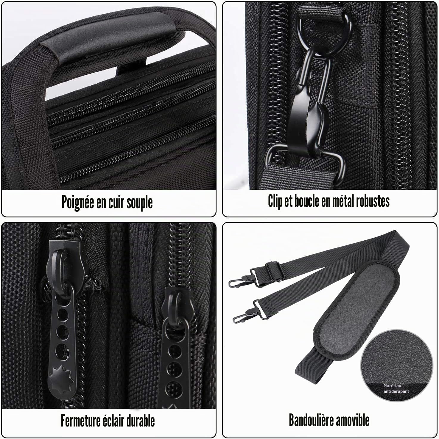 Mancro Sacoche Ordinateur Portable 17 Pouces, Mallette d'Affaires étanche Multifonctionnelle Noir