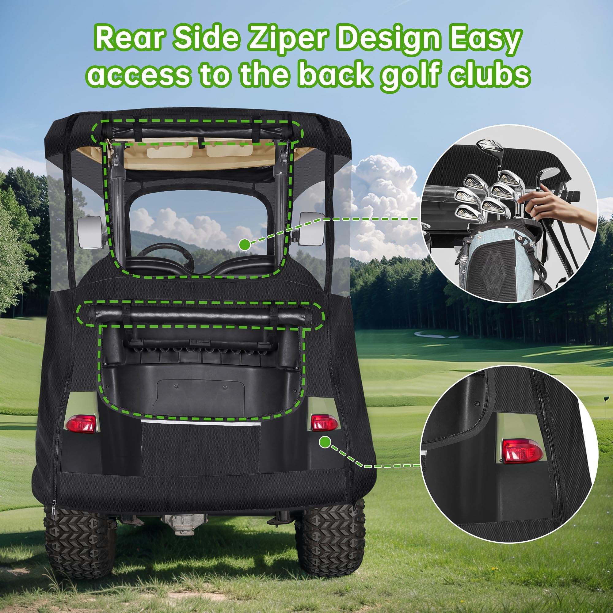 10L0L Golf Cart Deluxe Enclosure für 2 Passagiere Club Car Precedent & Temo,600D Winddicht Wasserdicht 4-Seiten Schutz Golf Buggy Warmhalten Abdeckung Fahrgehäuse (Schwarz)