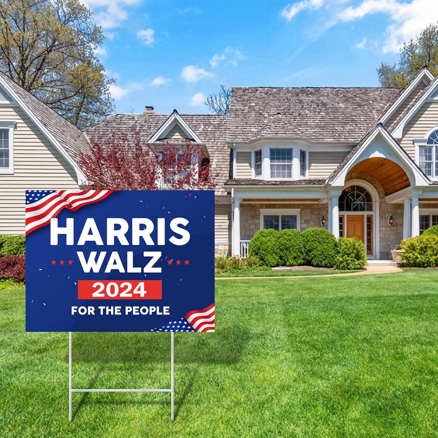 Kamala Harris For President - Harris Walz 2024 Yard Sign - For The People - 17.5" x 13.5" Corrugated Plastic - Includes H Stake - Double Sided - Made in the USA