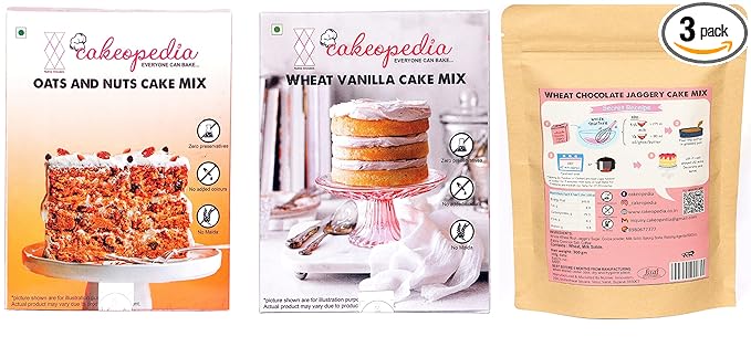 Oats & Nuts, Vanilla and Chocolate Jaggery Cake Mix | Healthy | Instant | cooker- kadhai -Tandoor| Rich flavour (Combo of 3) at Rs. 550