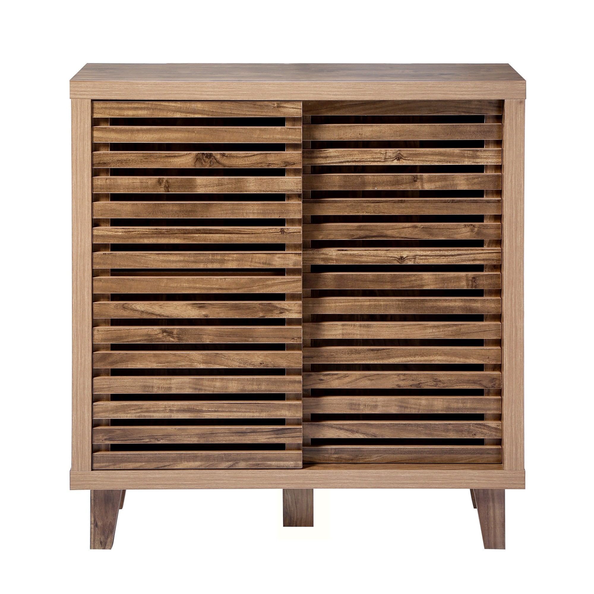 Calicosy Aparador Liam 2 puertas correderas con hojas caladas, decoración de madera | Mueble de almacenamiento, para sala de estar, dormitorio, entrada, 80 x 29 x 88,5 cm