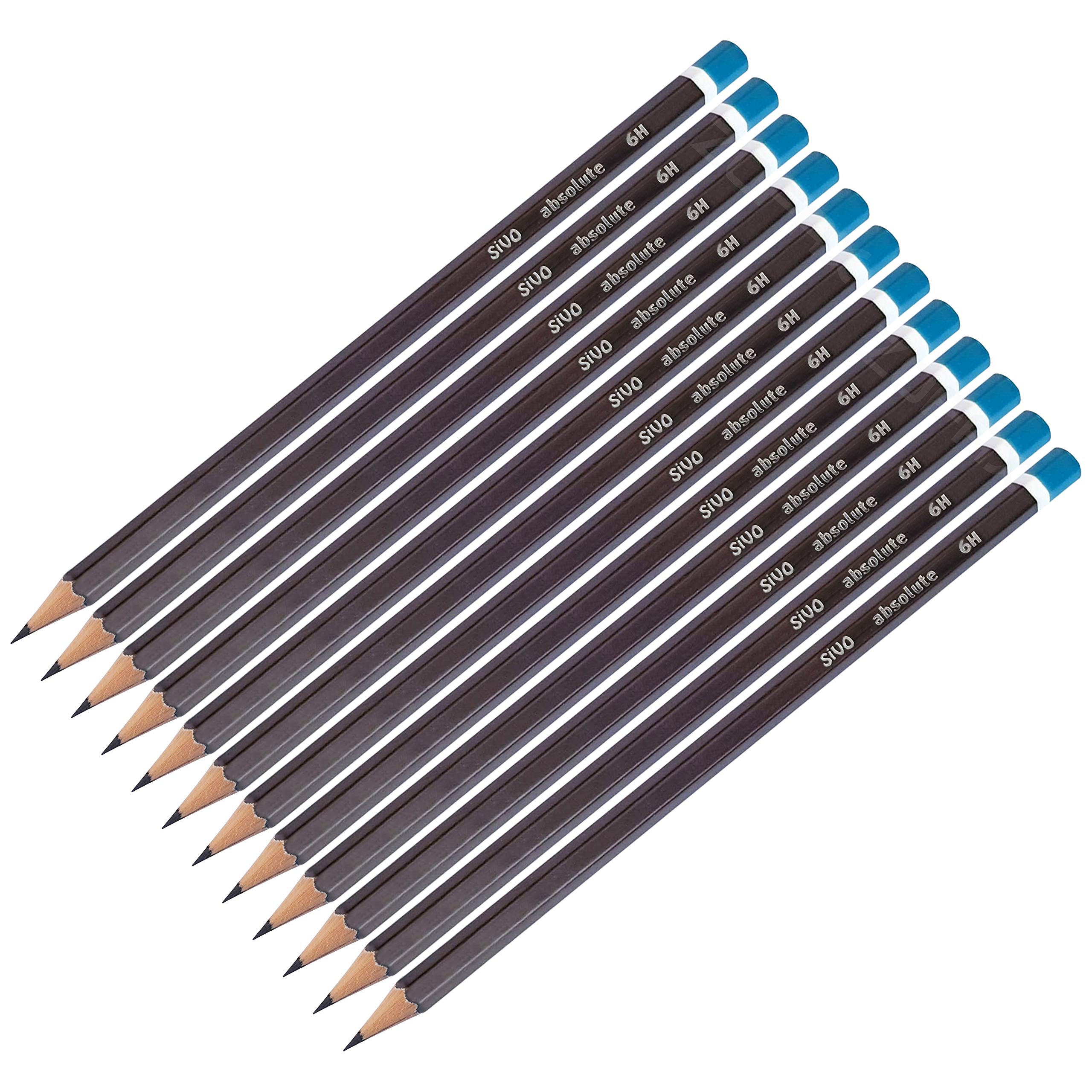 SIVO Artist Graded Drawing Pencils Combo Pack (12 x 6H Grade Pencils + Sharpener + Eraser + 2 x ZOFAX Black Pens)