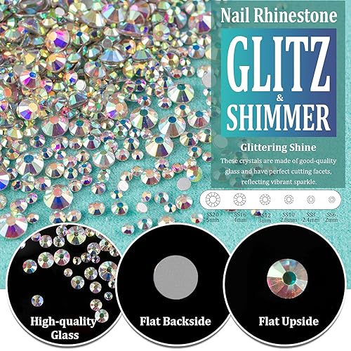 Miniatura 2 de Juego de cristales blanco transparente y AB, en 6 tamaños con lápiz recogedor, pinzas para manicura con brillo iridiscente, maquillaje, decoración,