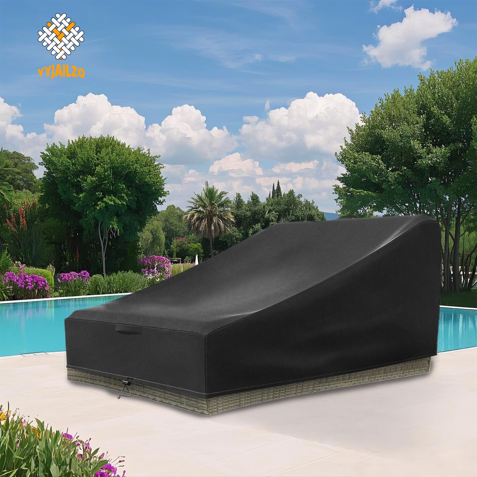 Funda para Tumbona 2 Personas Impermeable, Doble Tumbona Al Aire Libre con Asa y Cordon, Resistente al Viento, 420D (210 * 160 * 40/90cm, Negro)