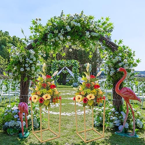 Miniatura 6 de DYRABREST Jarrón dorado de metal para piso, 2 piezas, soporte geométrico para centros de mesa, soporte de flores doradas para decoración de boda,