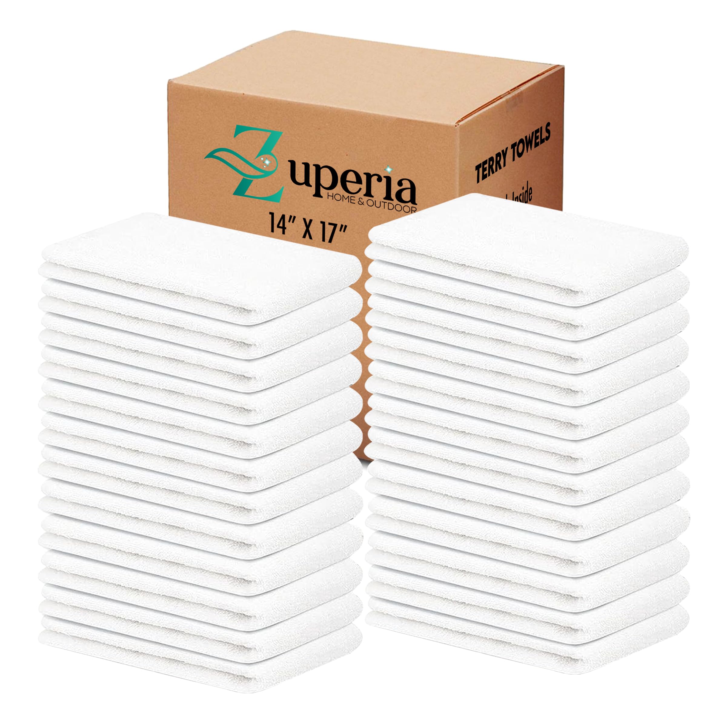 ZUPERIA Terry Towels Pack of 60 14 X 17 Inches 100 Cotton Terry Barmop Towels - Absorbent Durable