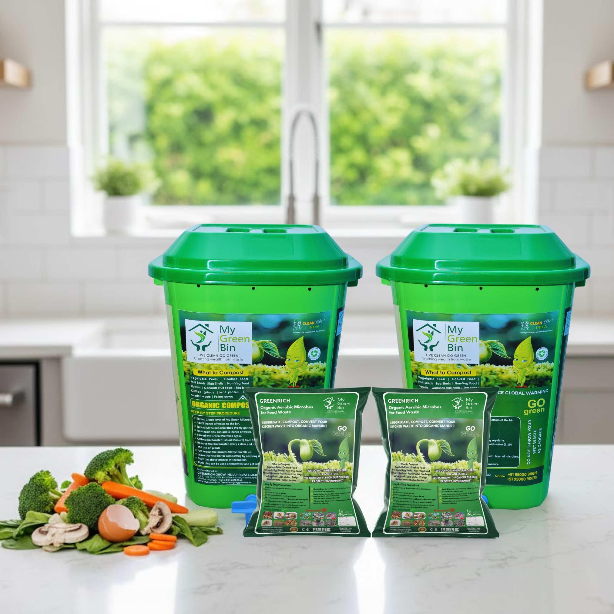 MYGREENBIN 50L Bio Compost Bin (Set of 2) + 10L Microbes | Organic Waste Converter | Odor-Free, No Flies | Eco-Friendly Home Composting Kit | Convert Kitchen Waste into Manure-image-3