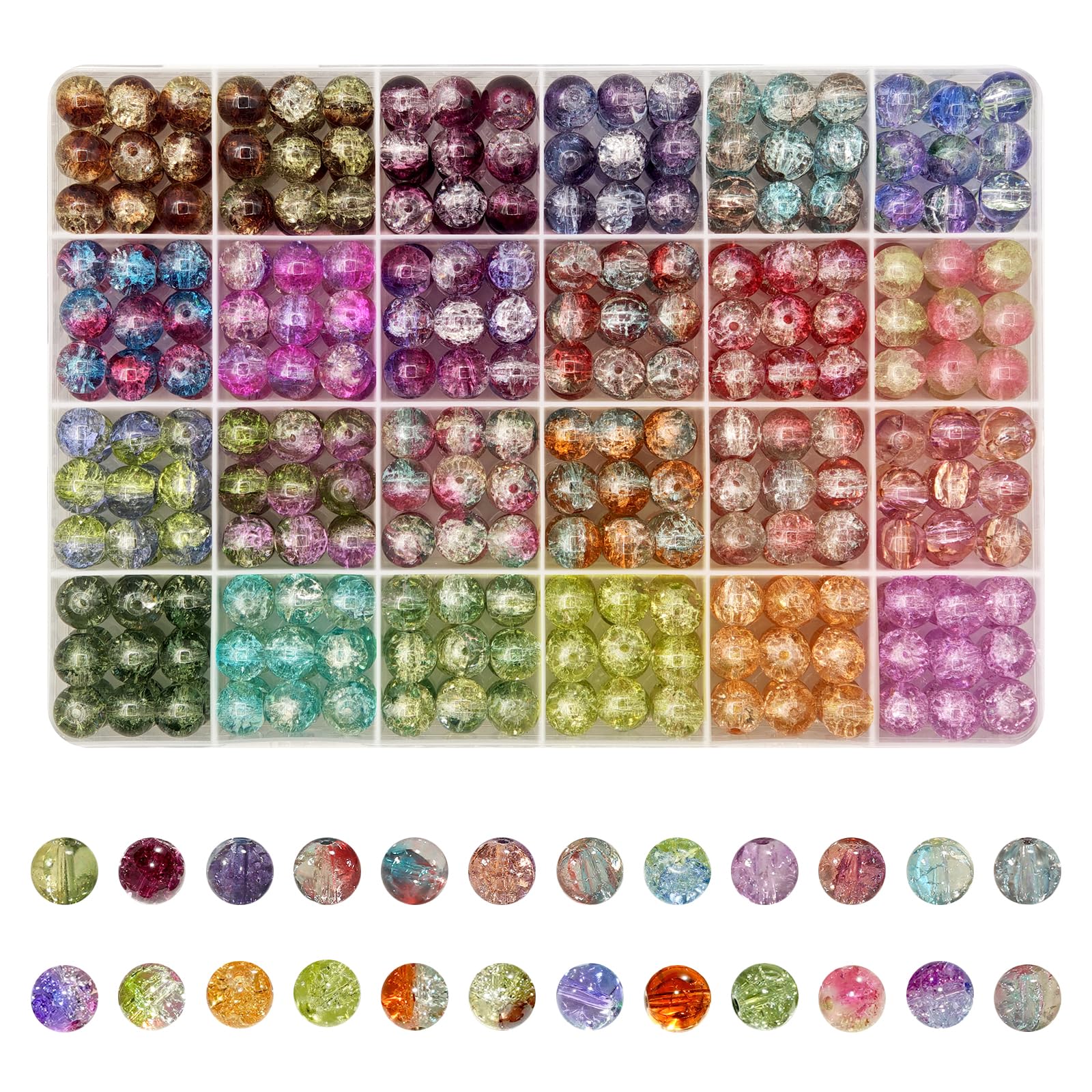 10mm 432 Pcs Glass Beads Set for Bracelet Making, 23 Colors Crystal Gemstone Beads for Jewelry Making DIY Crafts Supplies for Bracelet Necklace Phone Charm Girls Adults