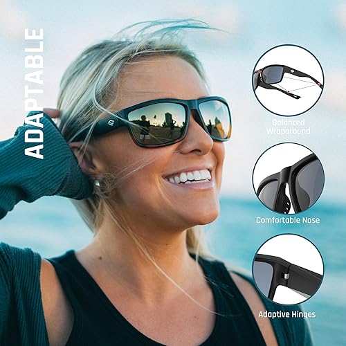 Miniatura 40 de TOREGE - Lentes de sol polarizados deportivos para hombres y mujeres, para ciclismo, correr, golf, pesca, TR26 Marco negro y lente plateado cobre