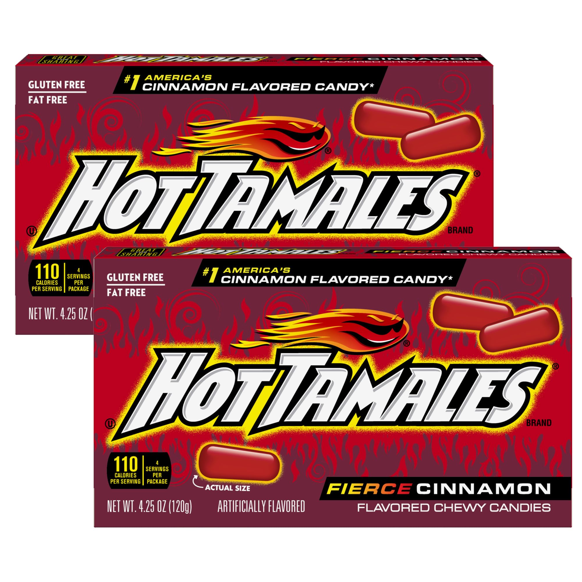 Hot Tamales Fierce Cinnamon Candy, 4.25oz Box Each (Pack of 2) Theater Box, Cinnamon Candy, Gummy Candy, The Hampton Candy Company