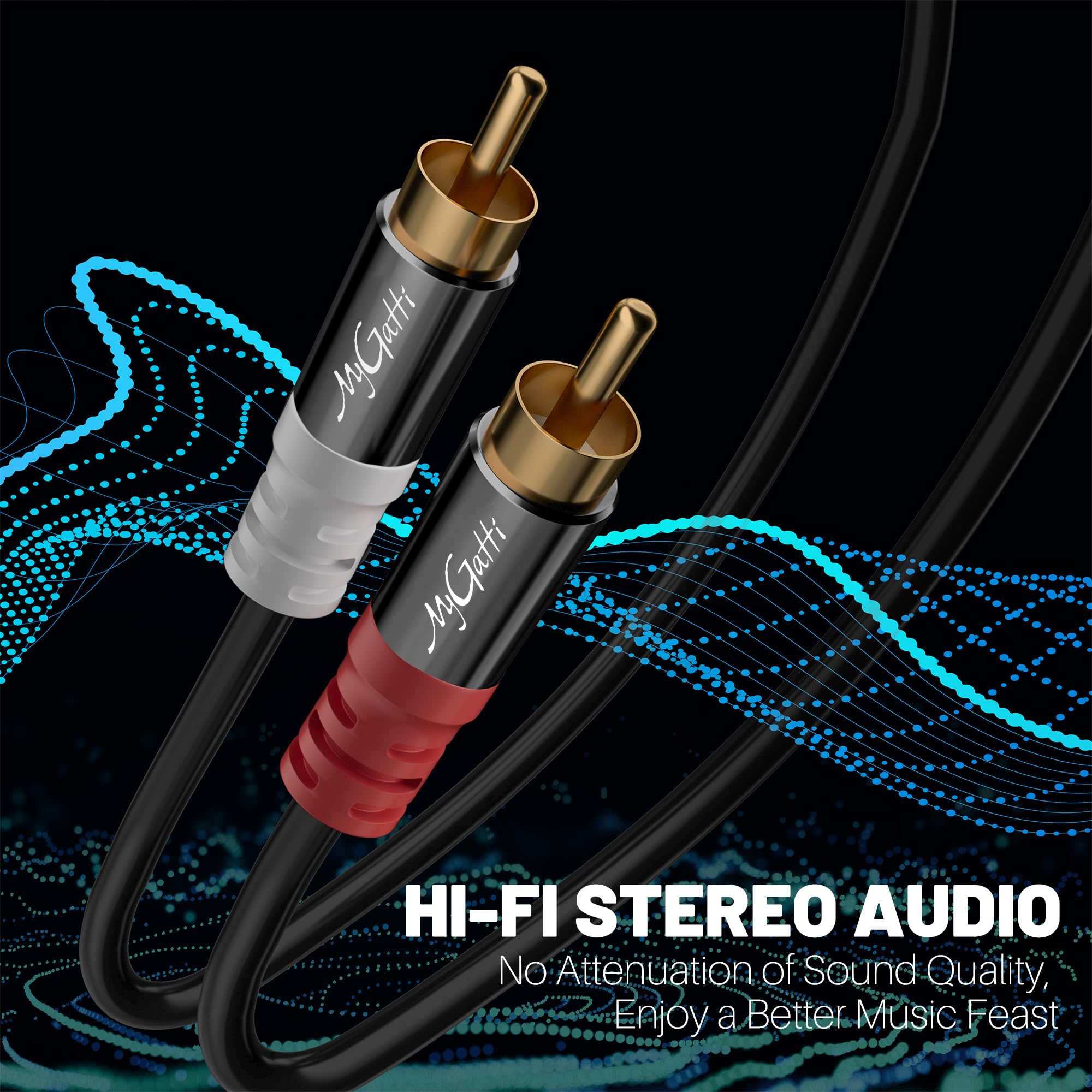 Cavo RCA 2m Jelly Tang | Audio Stereo 2 RCA Maschio A 2 RCA Maschio | Intrecciato In Nylon E Placcato Oro - 6