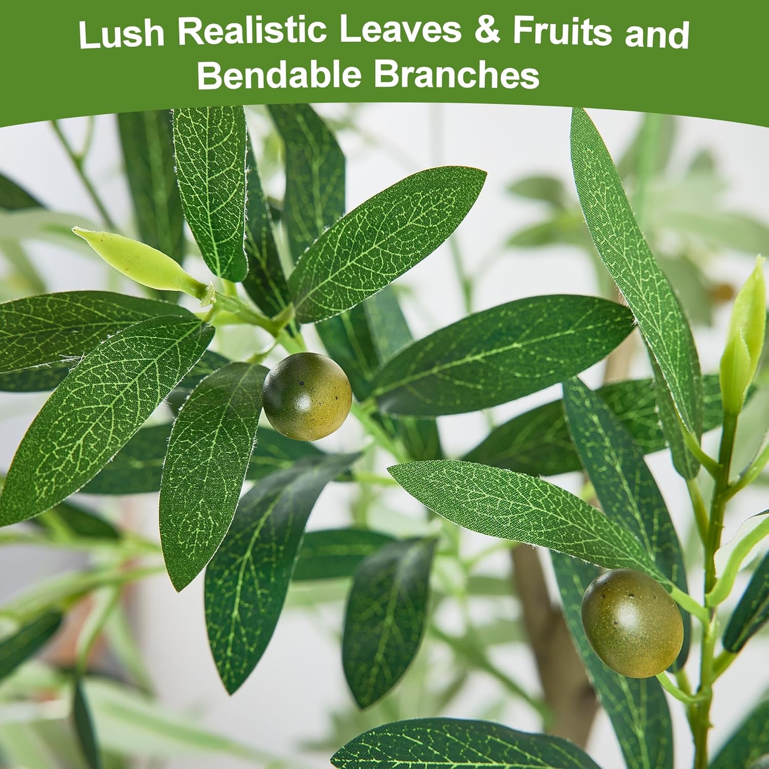 Goabroa Faux Olive Tree, 6FT Tall Artificial Olive Tree with Realistic Leaves and Fruits for Home Office Decor, Large Potted Faux Trees Indoor with Moss and Woven Basket - Image 4