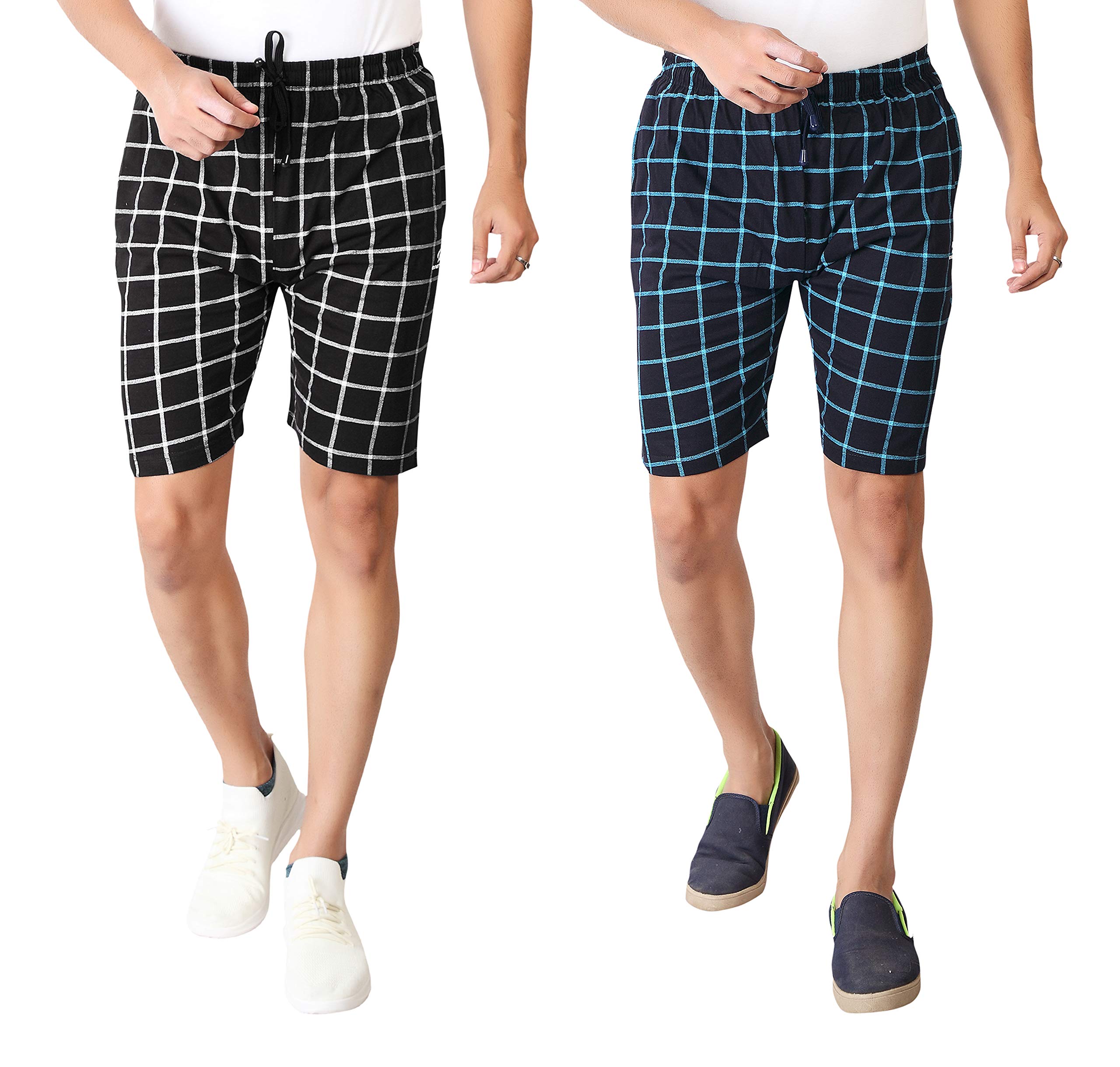 Mens Branded Box Checkered Printed Combo Shorts Navy-image-34