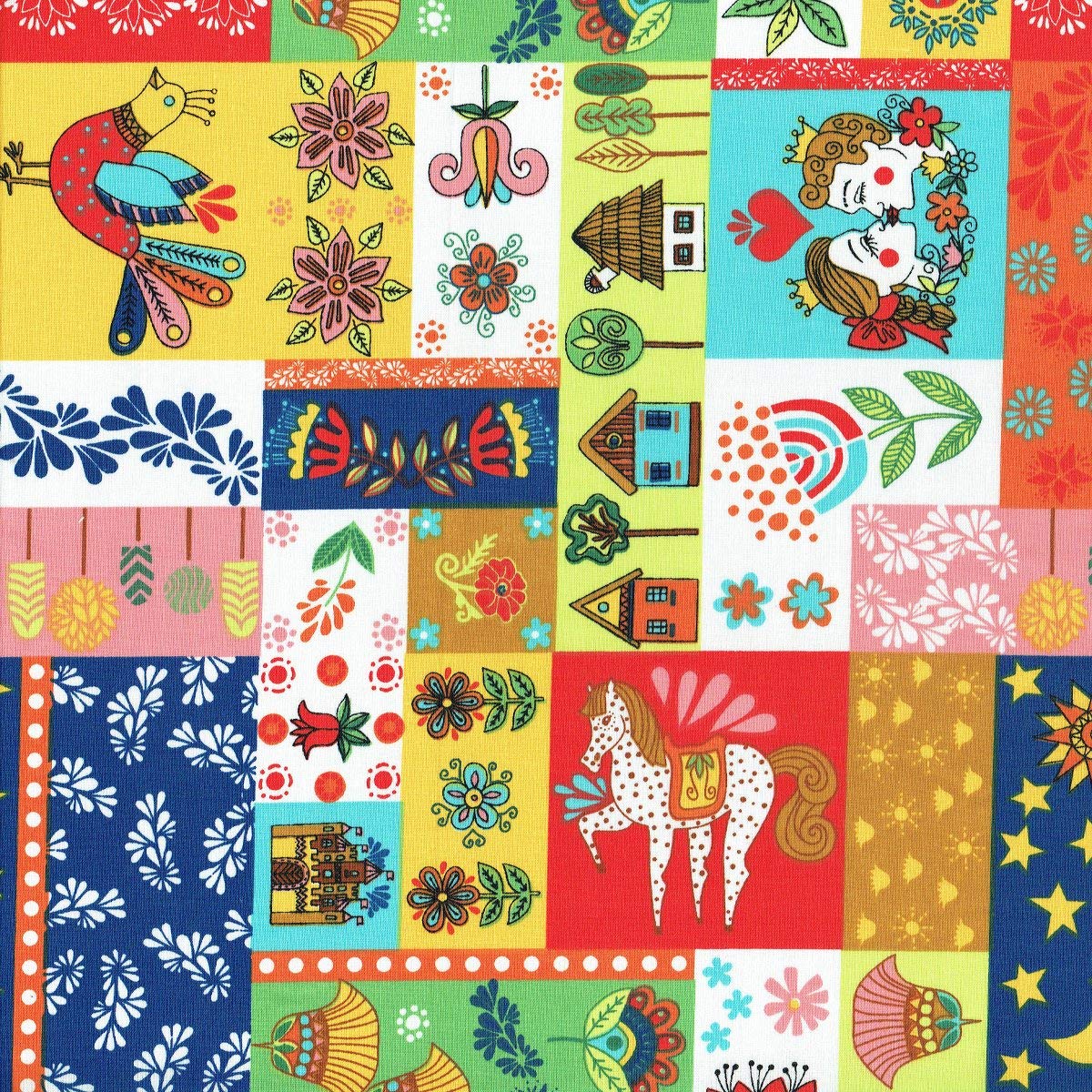Textiles françaisFolk Tales Patchwork fabric - a colourific feast - bright shades | 100% cotton fabric - 140cm / 55 inches wide | Per half metre length increment*